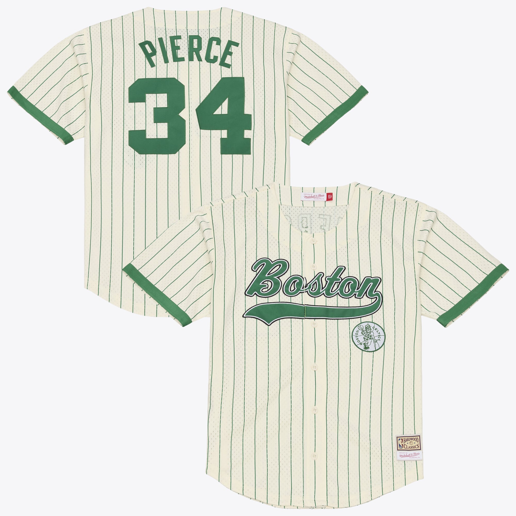 Maillot Mitchell & Ness Paul Pierce crème Boston Celtics pour homme, en maille et à boutons.