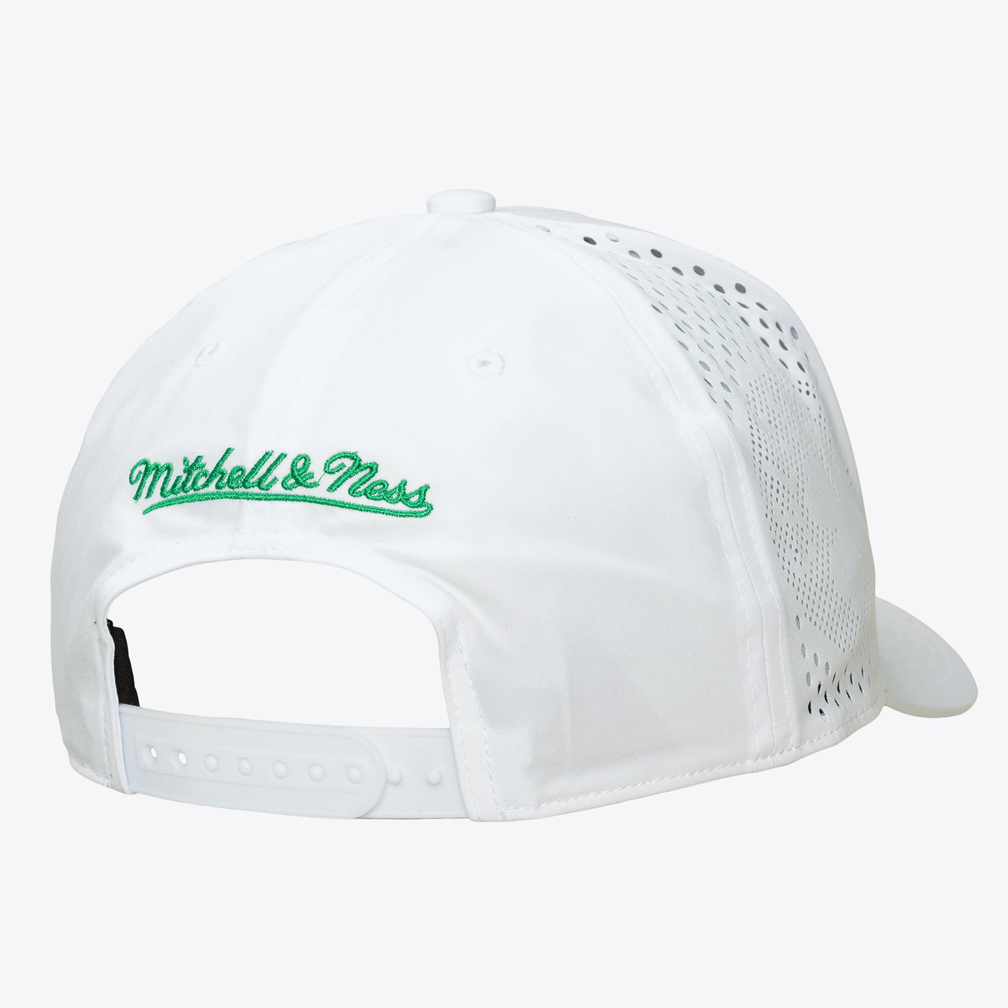 Casquette Mitchell & Ness blanche pour homme Boston Celtics, modèle Perfect Lightweight Pro Crown ajustable