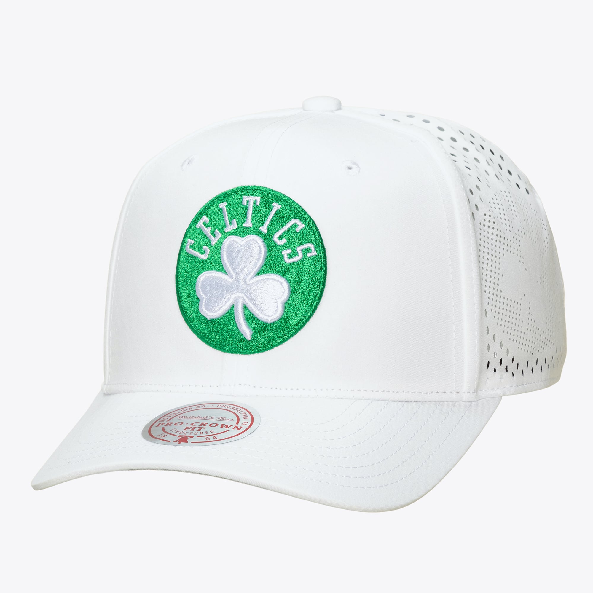 Men's Boston Celtics Mitchell & Ness White Perfect Lightweight Pro Crown Adjustable Hat