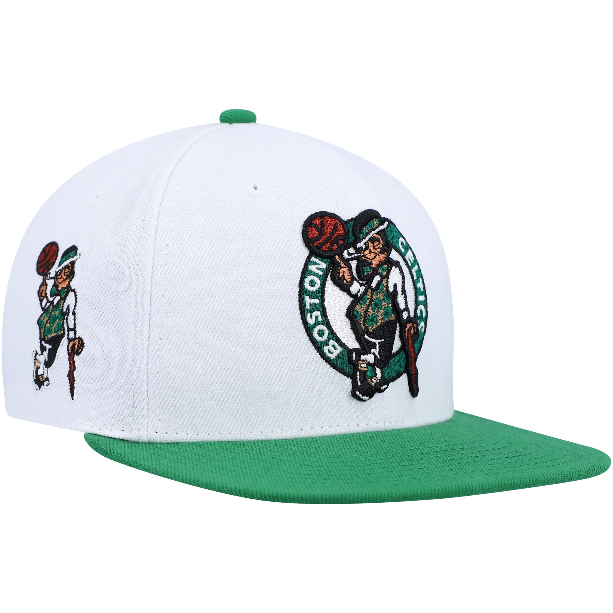 Men's Boston Celtics Mitchell & Ness White/Green Side Core 2.0 Snapback Hat
