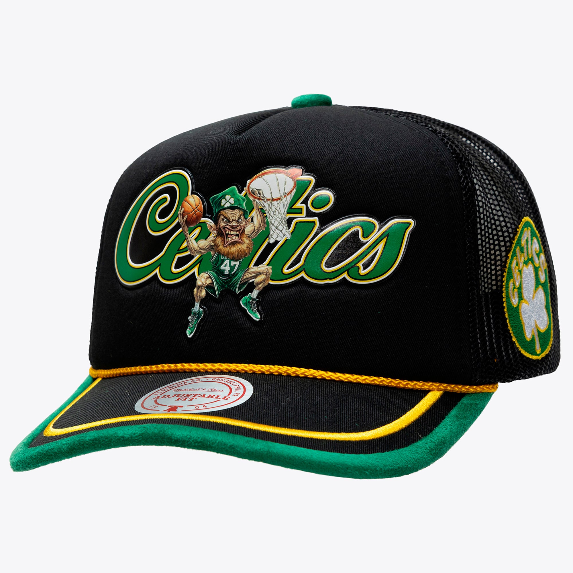 Men's Mitchell & Ness x LRG Black Boston Celtics Hardwood Classics Trucker Adjustable Hat