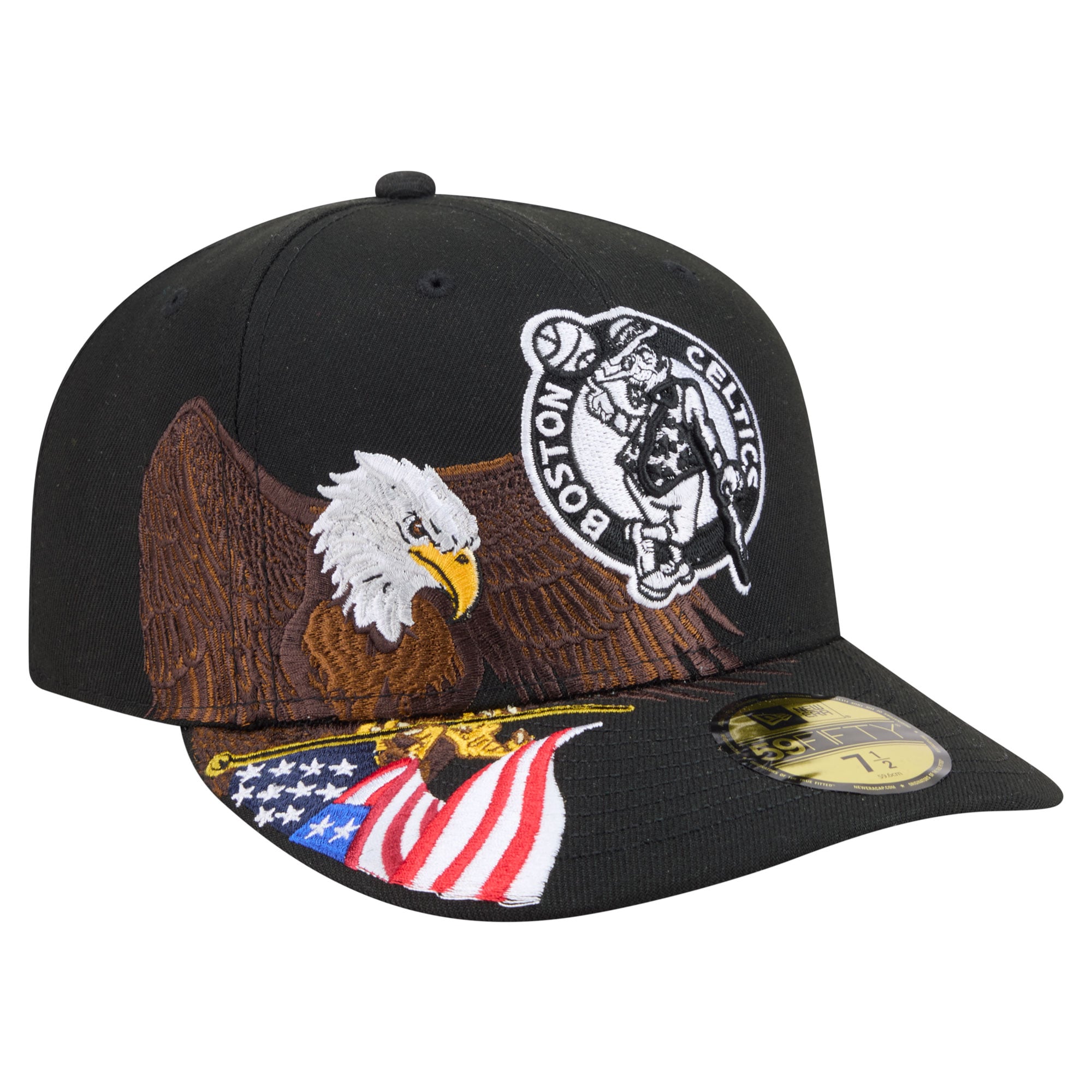 Men's Boston Celtics New Era Black Freedom Pre-Curved 59FIFTY Fitted Hat