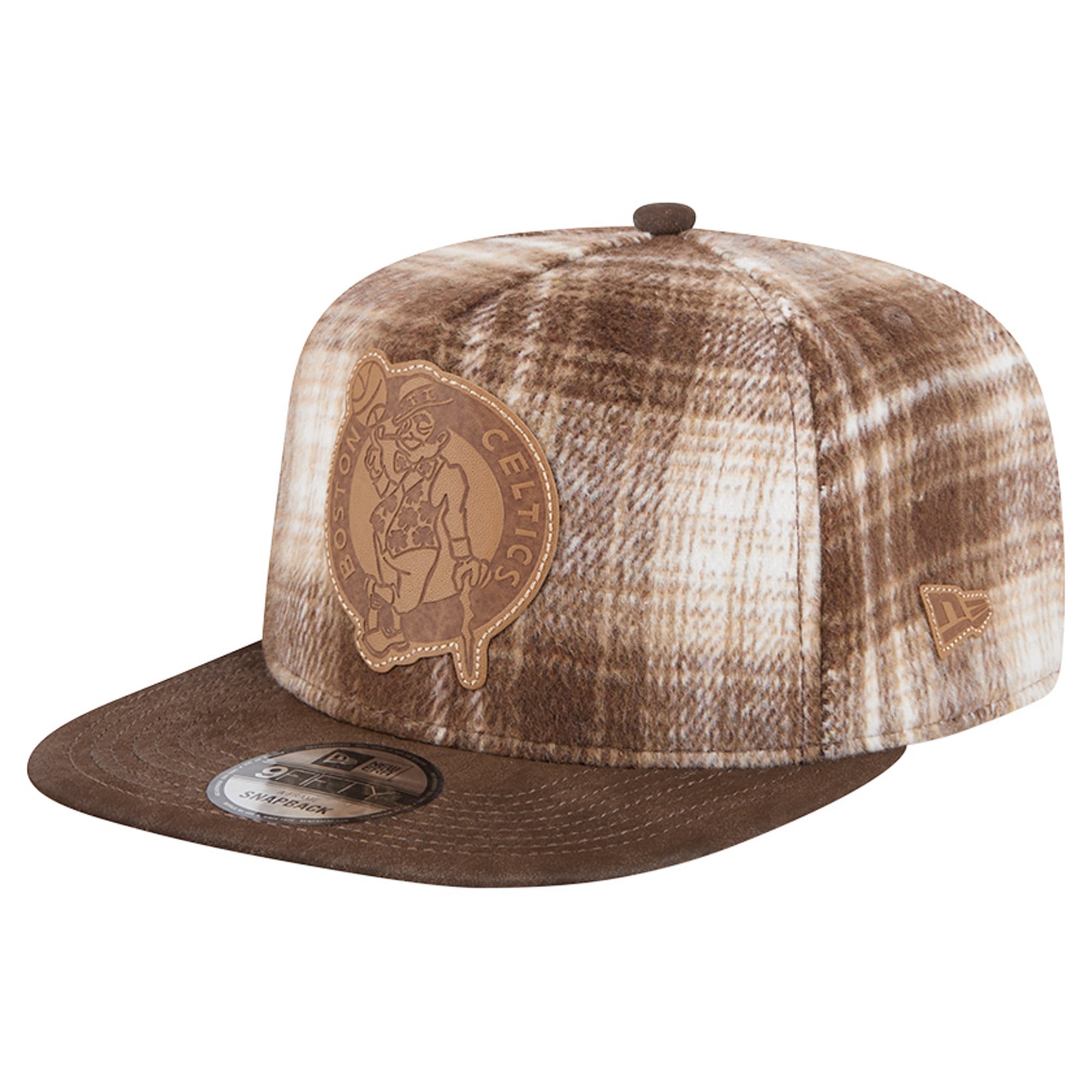 Men's New Era Brown Boston Celtics Plaid 9FIFTY A-Frame Adjustable Hat