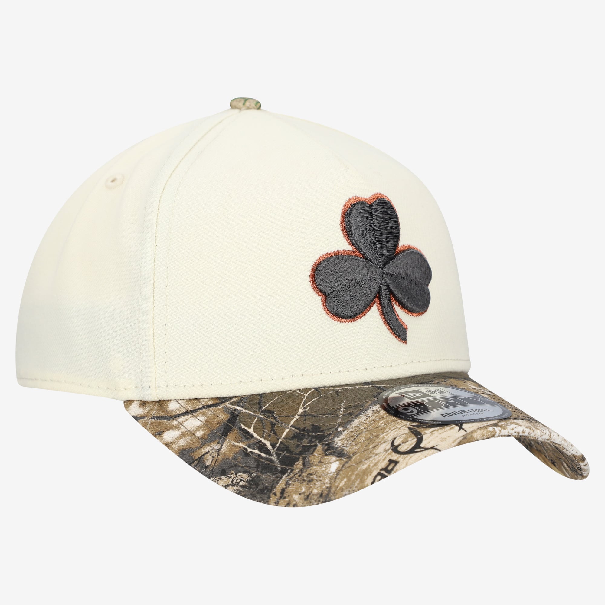 Men's New Era Cream Boston Celtics Realtree Chrome Two-Tone 9FORTY A-Frame Adjustable Hat