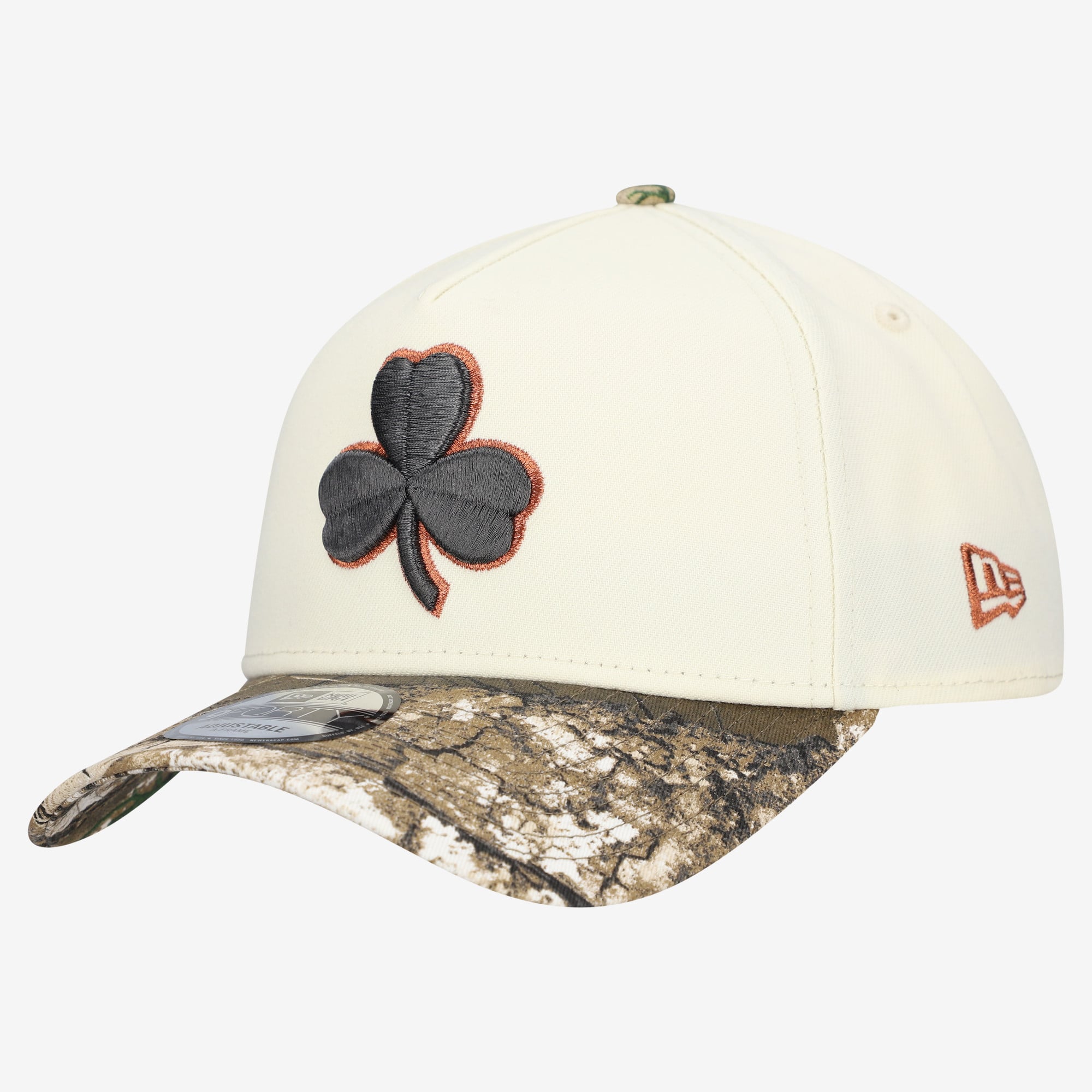 Men's Boston Celtics New Era Cream Realtree Chrome Two-Tone 9FORTY A-Frame Adjustable Hat