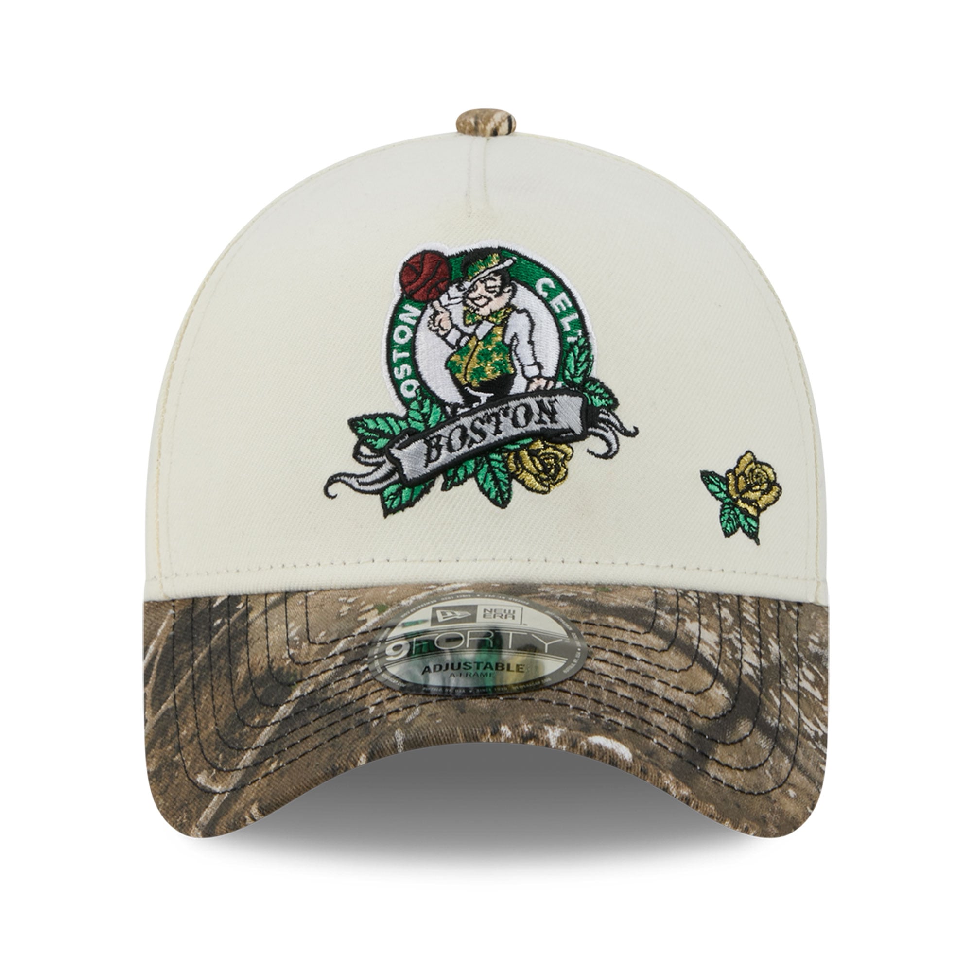 Casquette ajustable New Era 9FORTY A-Frame crème/camouflage Boston Celtics Rose Banner pour homme