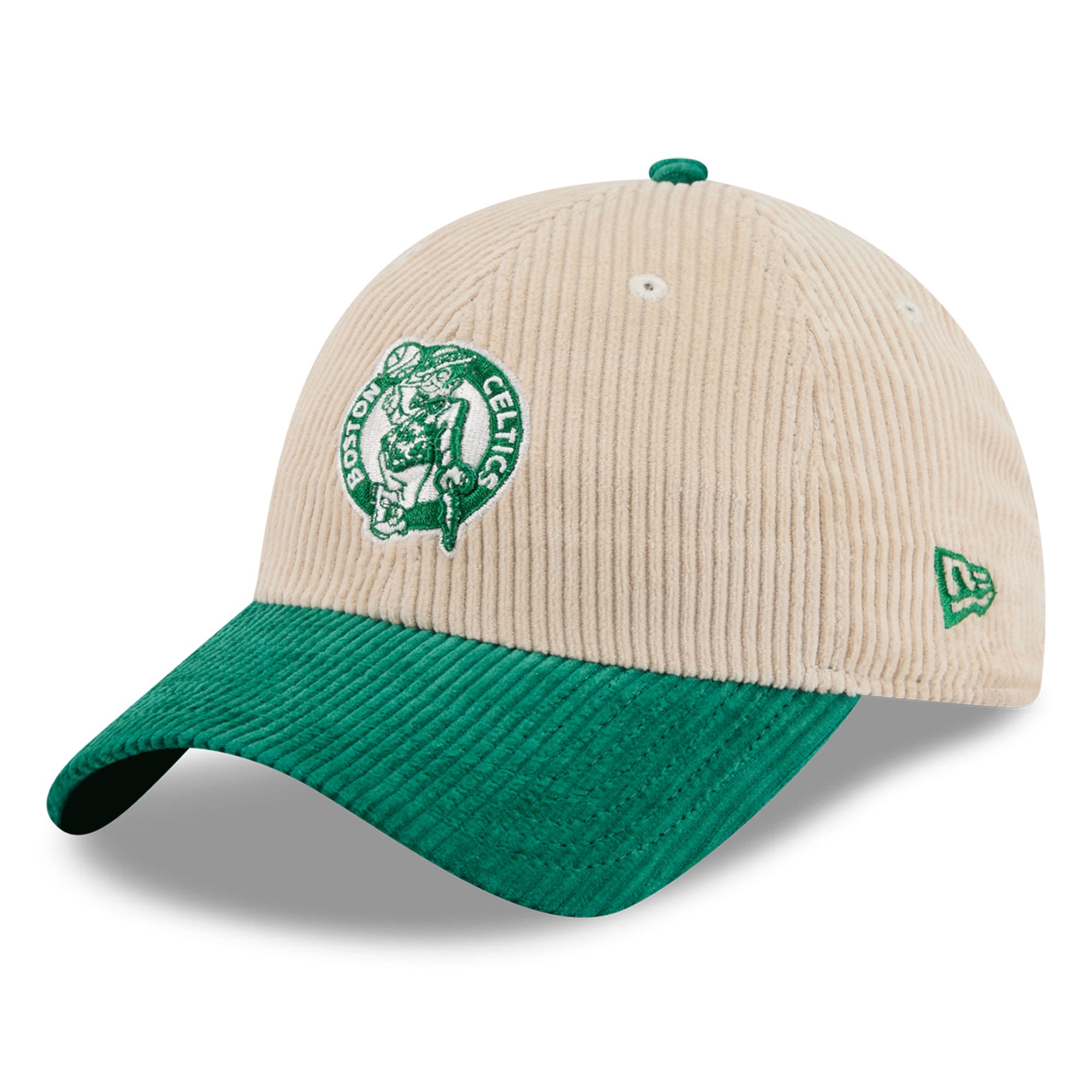 Casquette New Era pour homme, crème/vert Kelly, Boston Celtics, en velours côtelé ton sur ton, style classique et ajustable