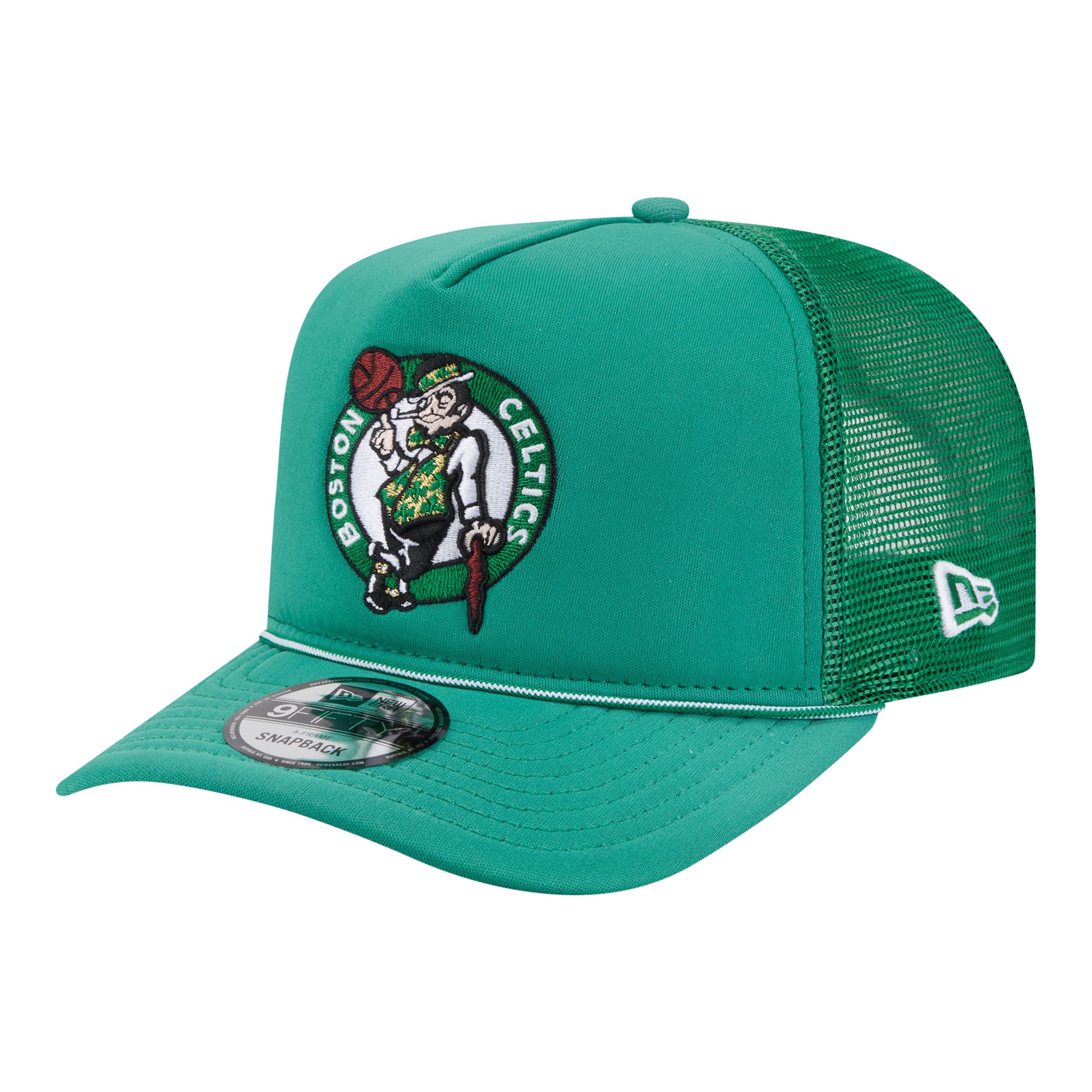 Men's New Era Kelly Green Boston Celtics Faded Foam Front 9FIFTY A-Frame Adjustable Trucker Hat