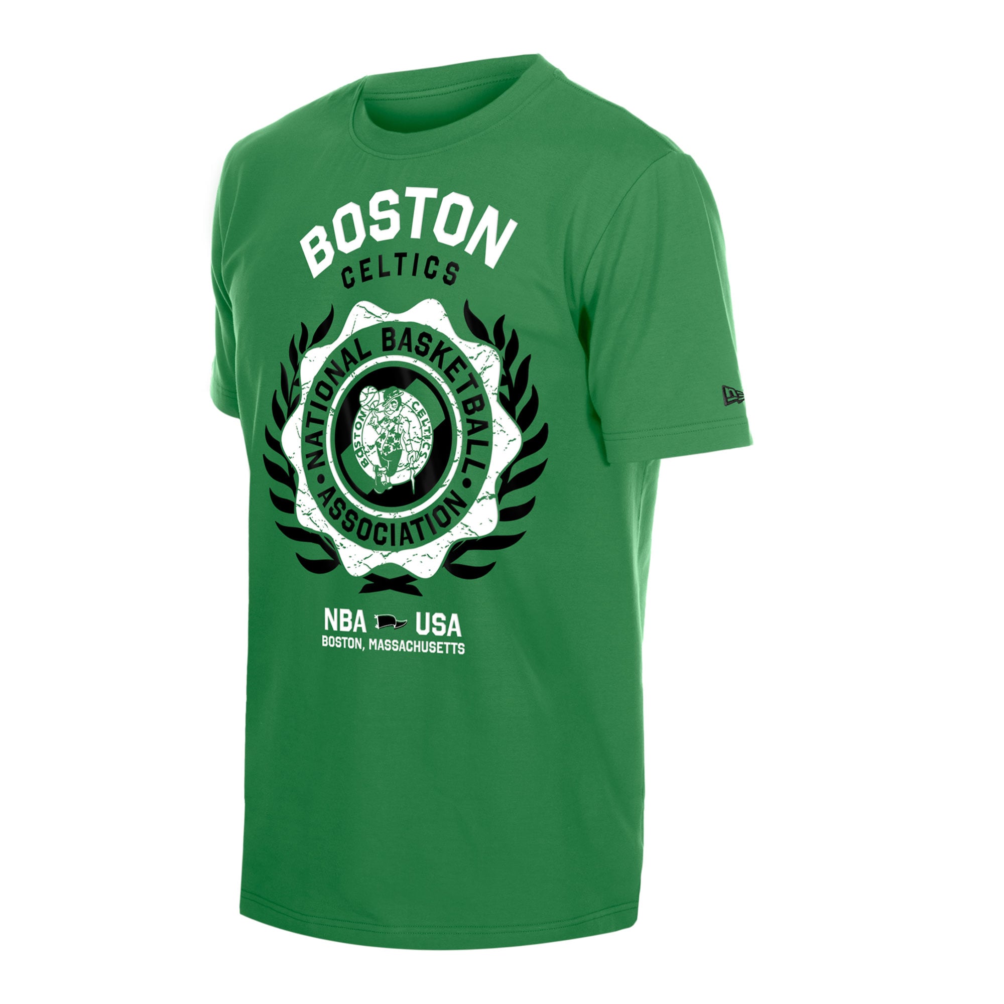 T-shirt floqué New Era vert Kelly pour homme, Boston Celtics, logo Laurel Crest