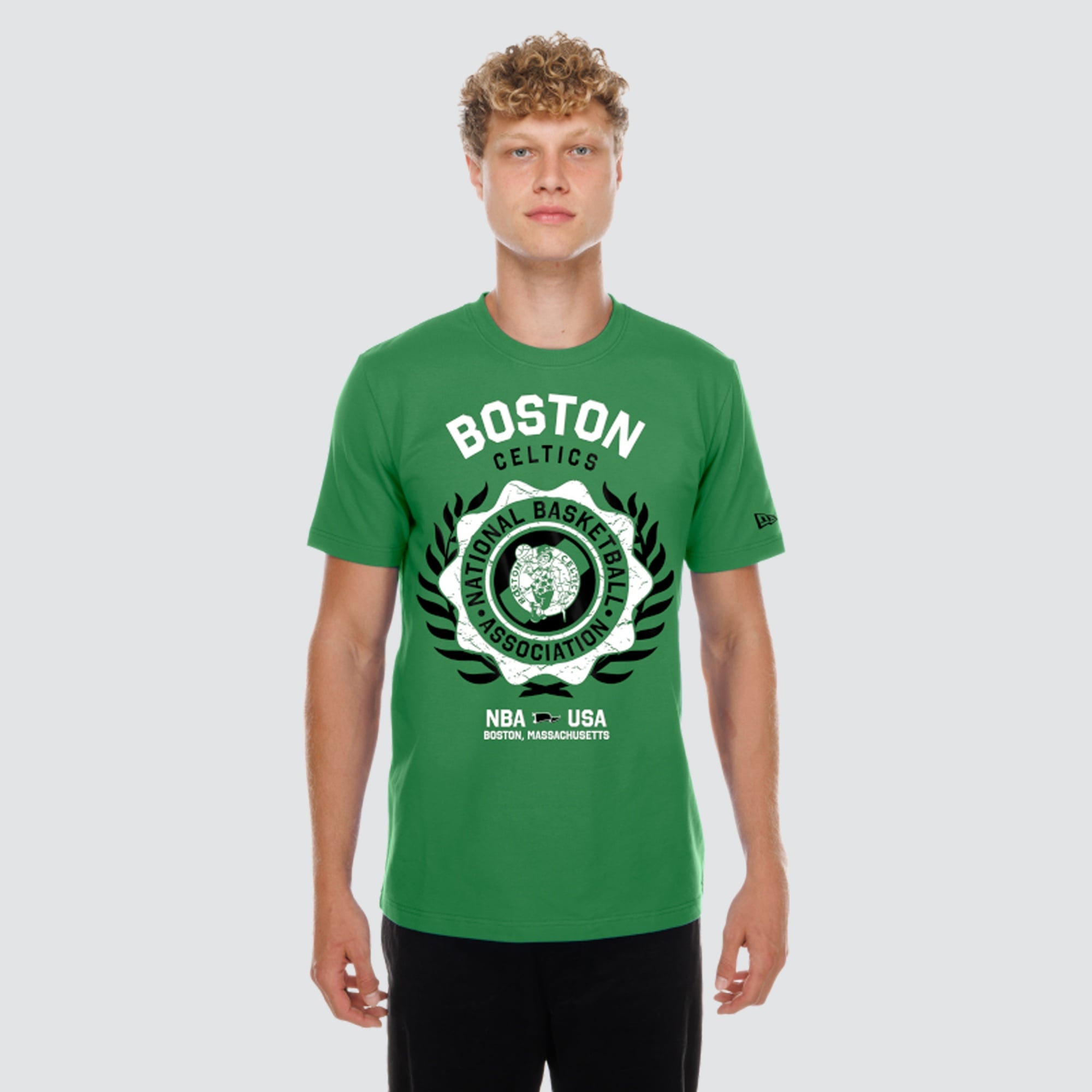 T-shirt floqué New Era vert Kelly pour homme, Boston Celtics, logo Laurel Crest