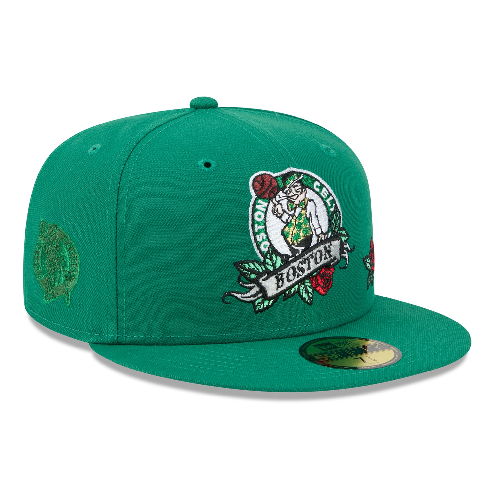 Casquette ajustée New Era 59FIFTY pour homme, vert Kelly, Boston Celtics, motif rose.