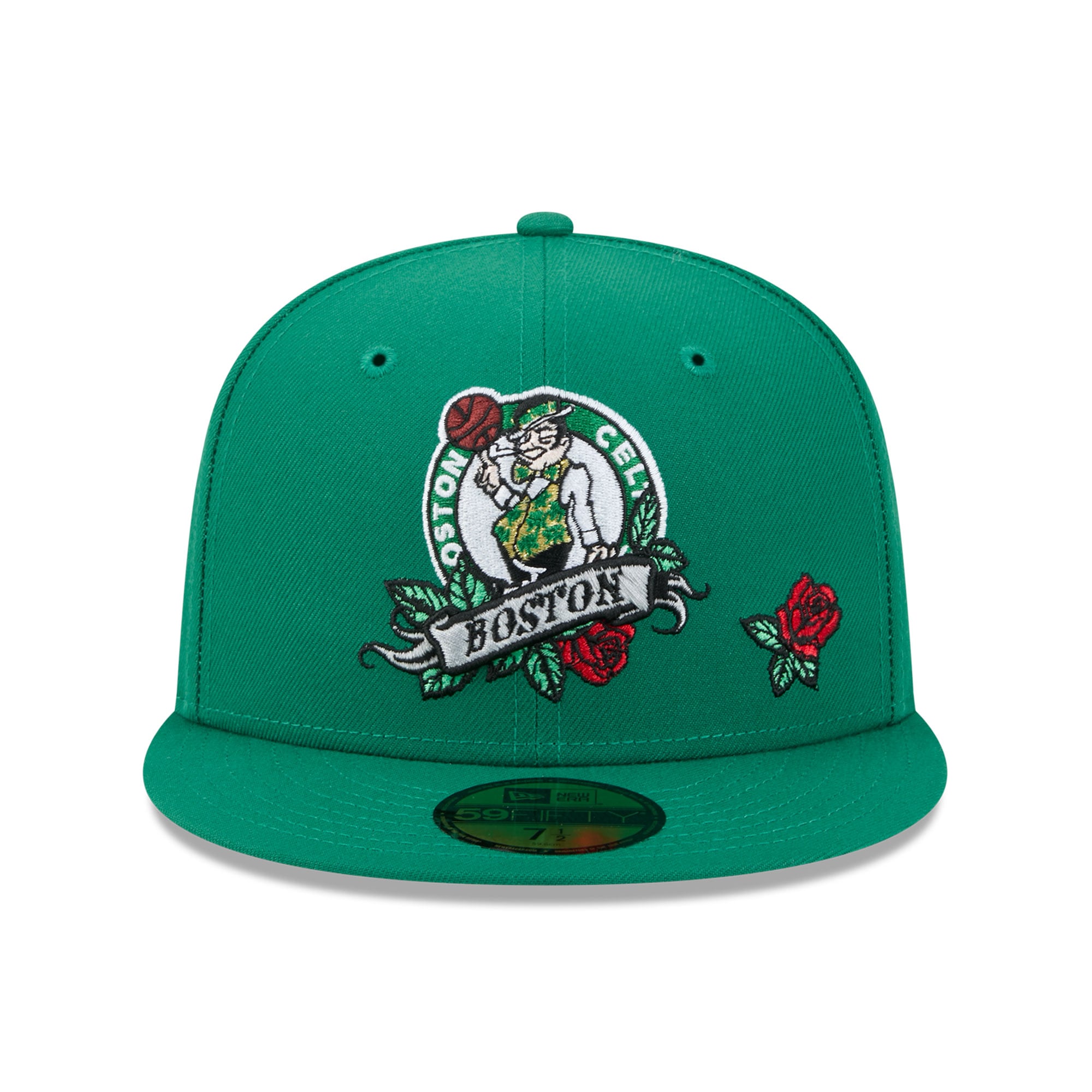 Casquette ajustée New Era 59FIFTY pour homme, vert Kelly, Boston Celtics, motif rose.