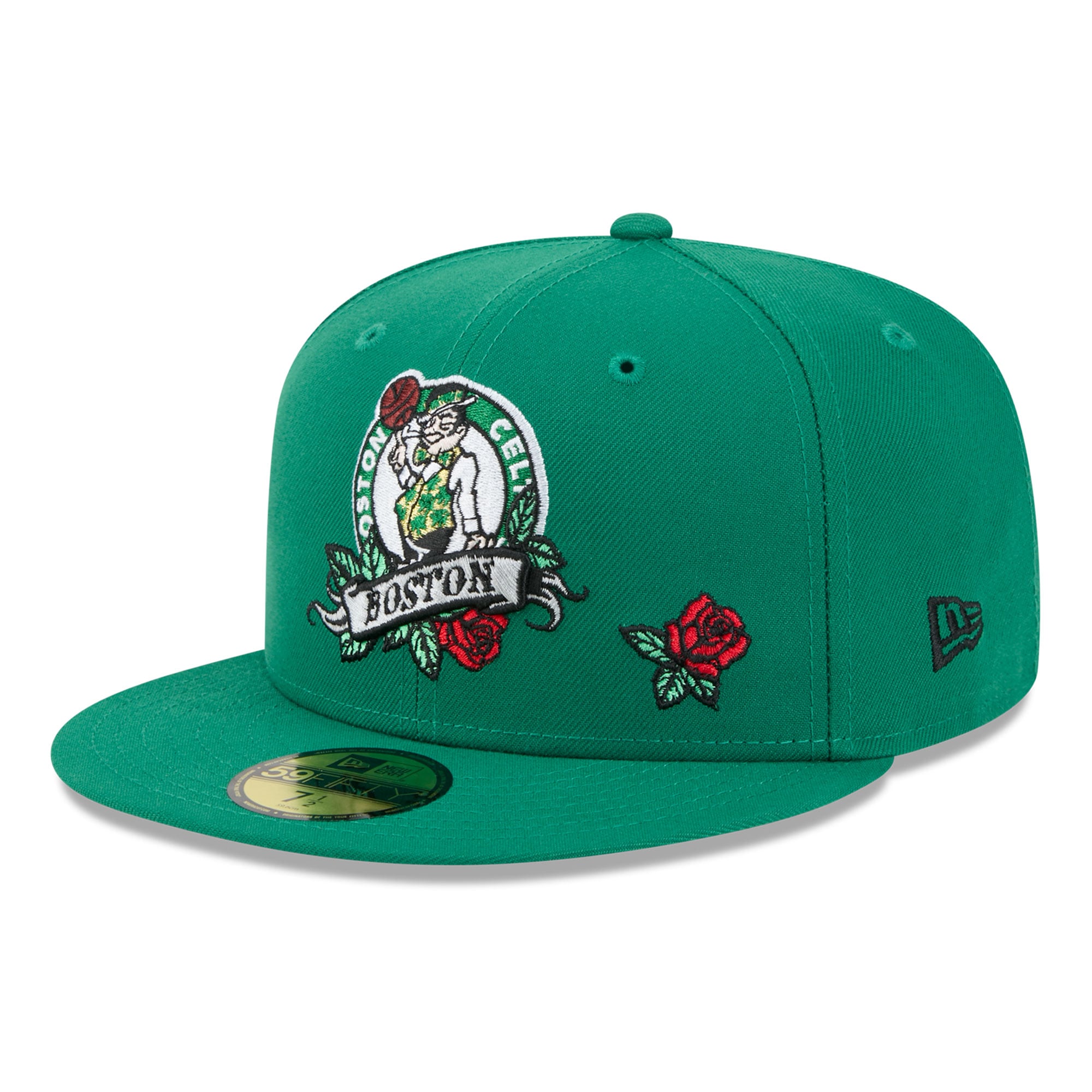 Casquette ajustée New Era 59FIFTY pour homme, vert Kelly, Boston Celtics, motif rose.