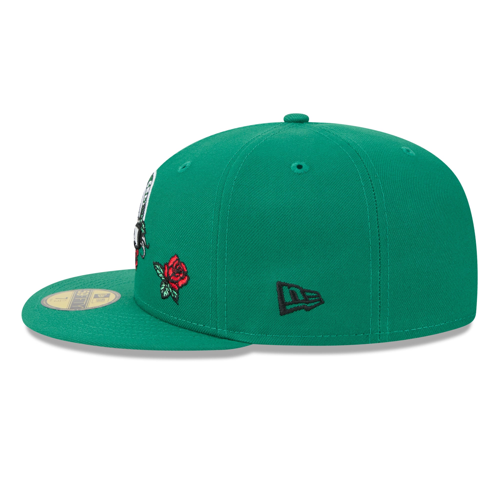 Casquette ajustée New Era 59FIFTY pour homme, vert Kelly, Boston Celtics, motif rose.
