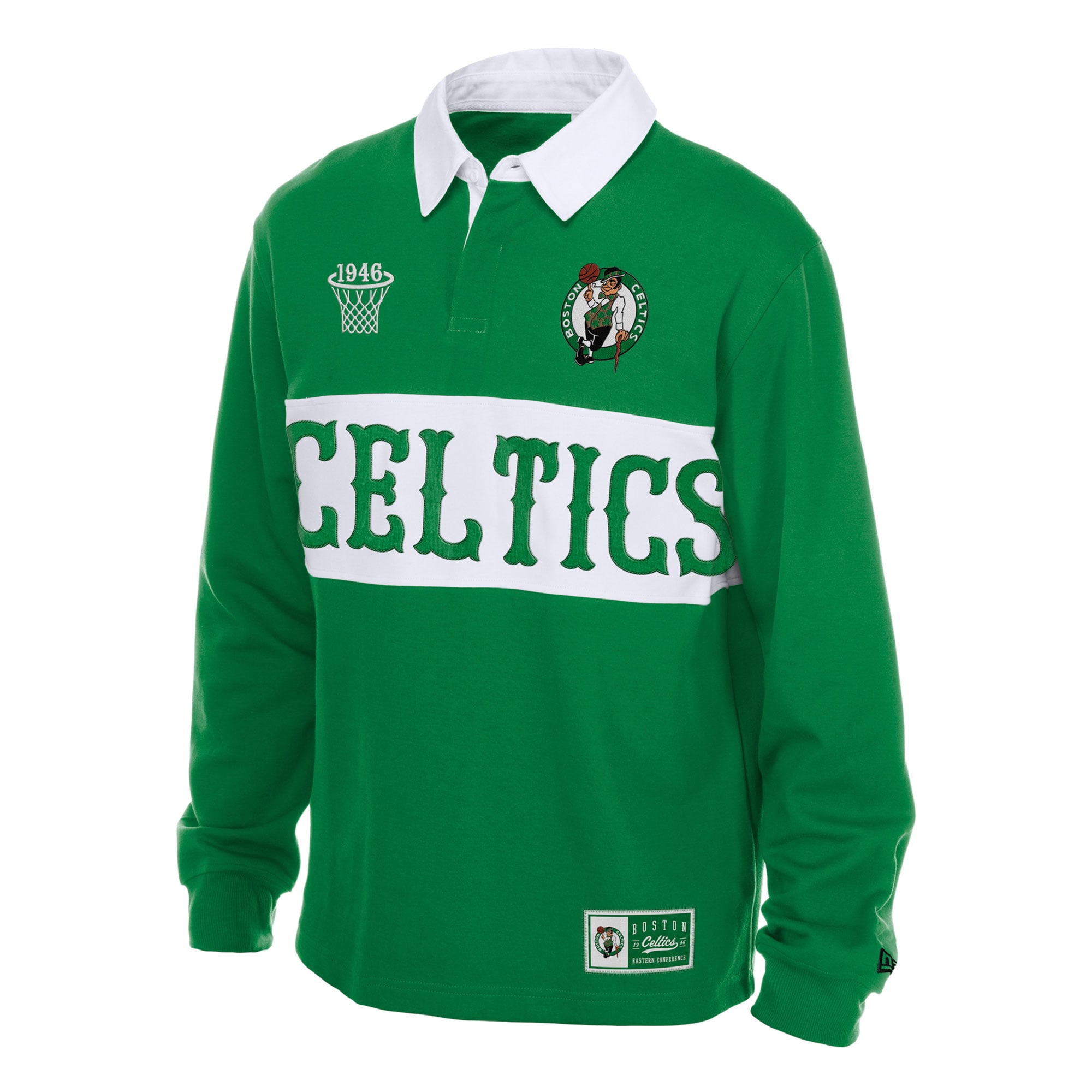 Men's New Era Kelly Green Boston Celtics Rugby Long Sleeve Polo