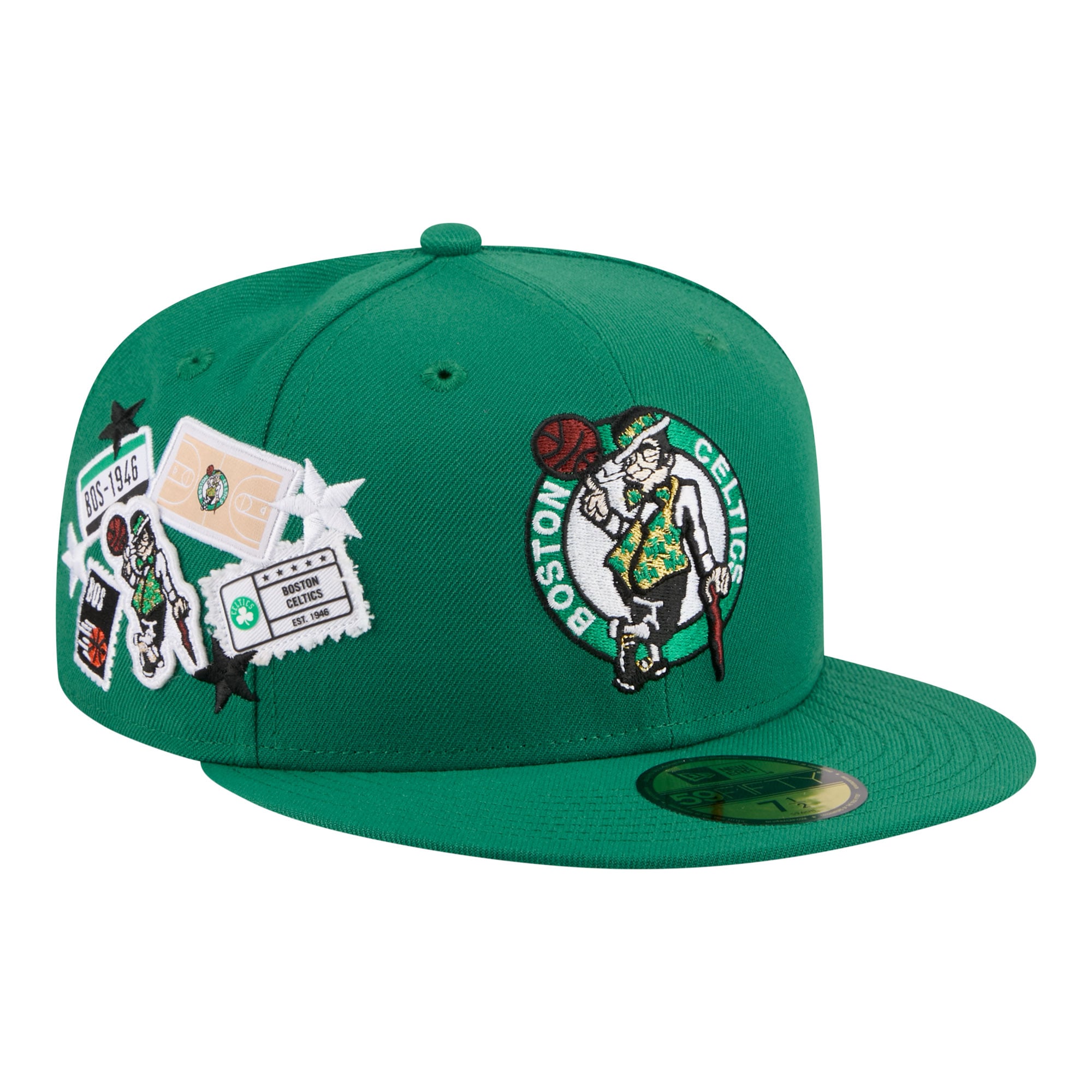 Men's New Era Kelly Green Boston Celtics Team Collage 59FIFTY Fitted Hat