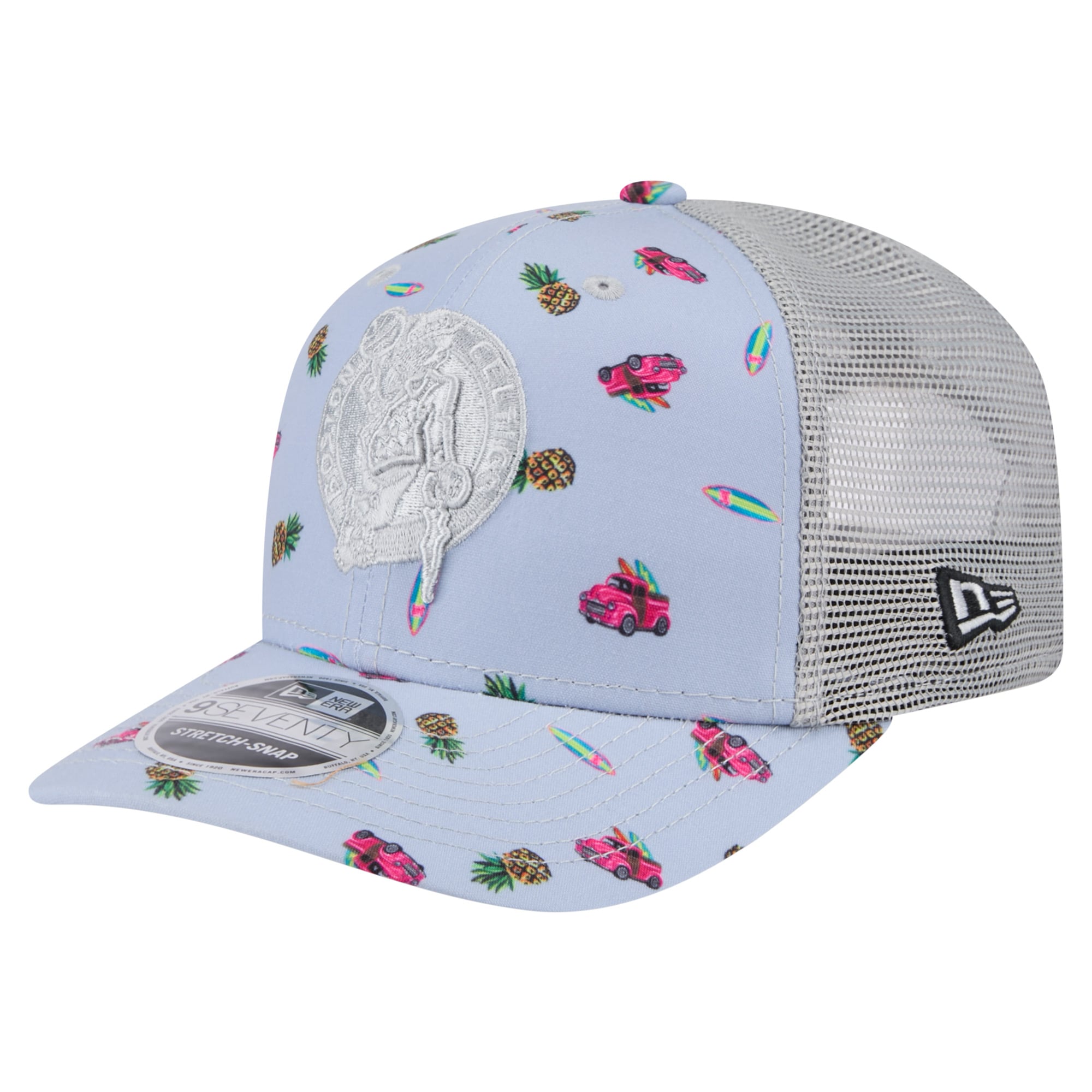Men's Boston Celtics New Era Light Blue/Gray Adventure Aloha Pattern 9SEVENTY Stretch-Snap Hat