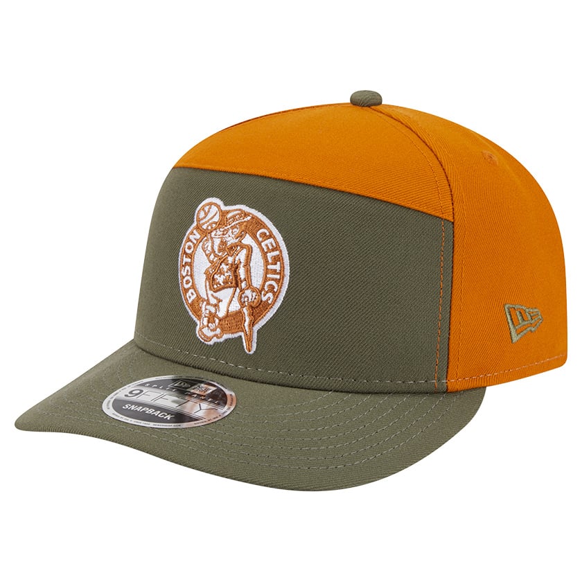 Men's Boston Celtics New Era Olive/Burnt Orange Two-Tone Color Pack Split Panel 9FIFTY Adjustable Hat