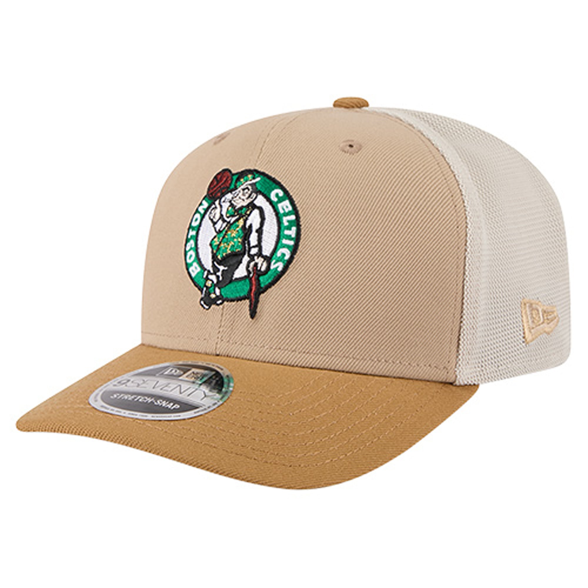 Men's Boston Celtics New Era Tan/Light Brown Two-Tone 9SEVENTY Adjustable Trucker Hat