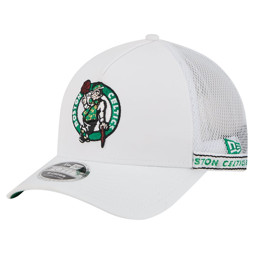 Men's Boston Celtics New Era White Featherweight Team Tape 9FORTY M-Crown A-Frame Adjustable Hat