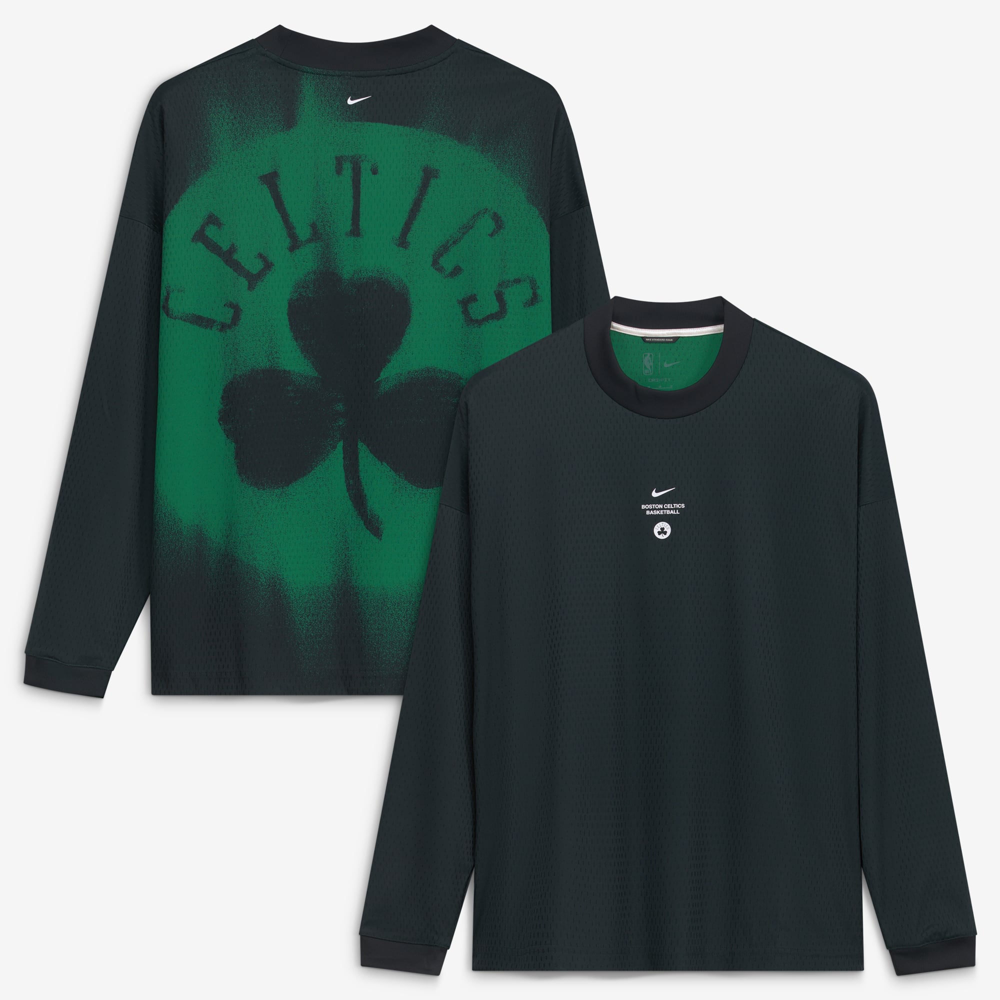 T-shirt à manches longues Nike Boston Celtics noir pour homme, édition standard 2026, performance d'avant-match