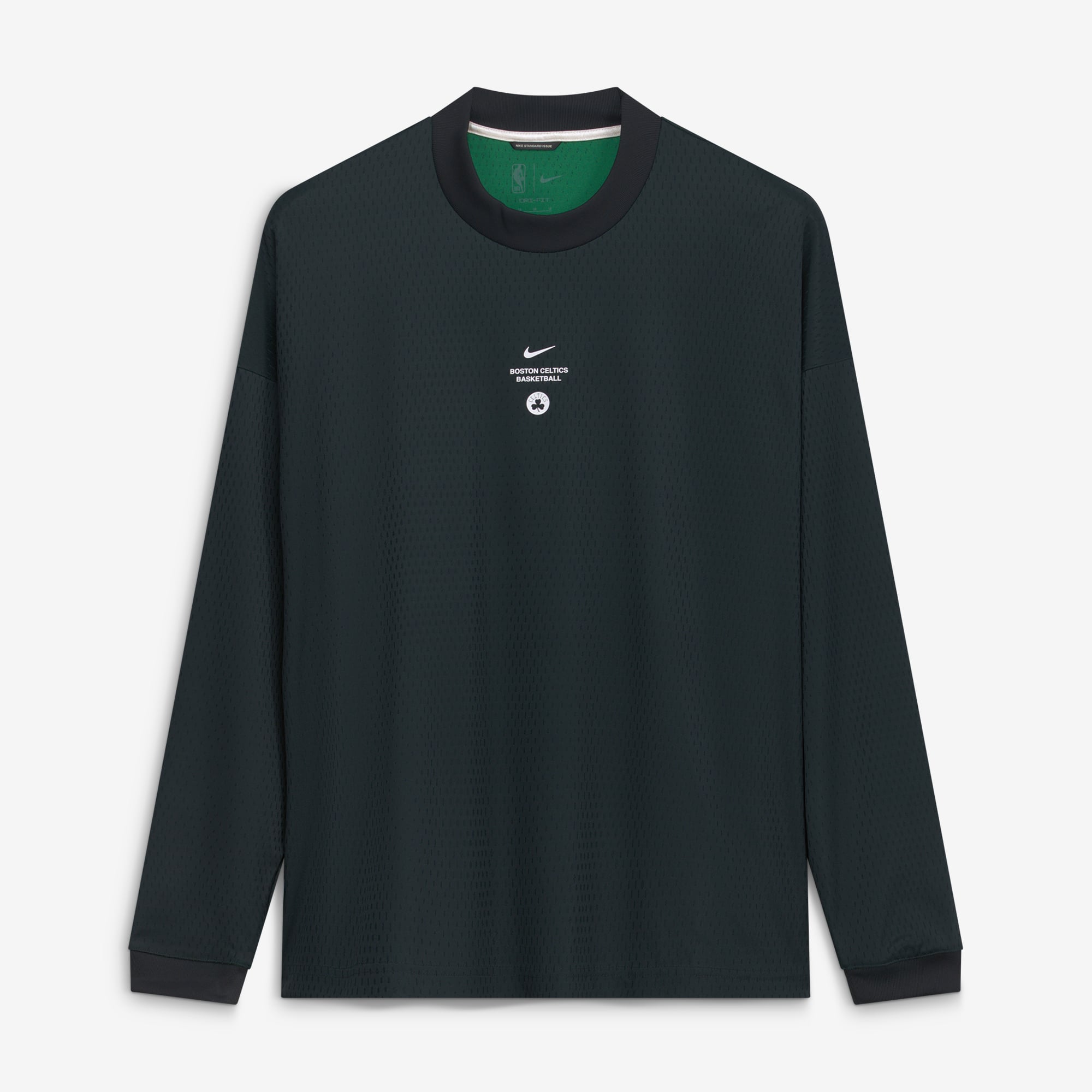 T-shirt à manches longues Nike Boston Celtics noir pour homme, édition standard 2026, performance d'avant-match