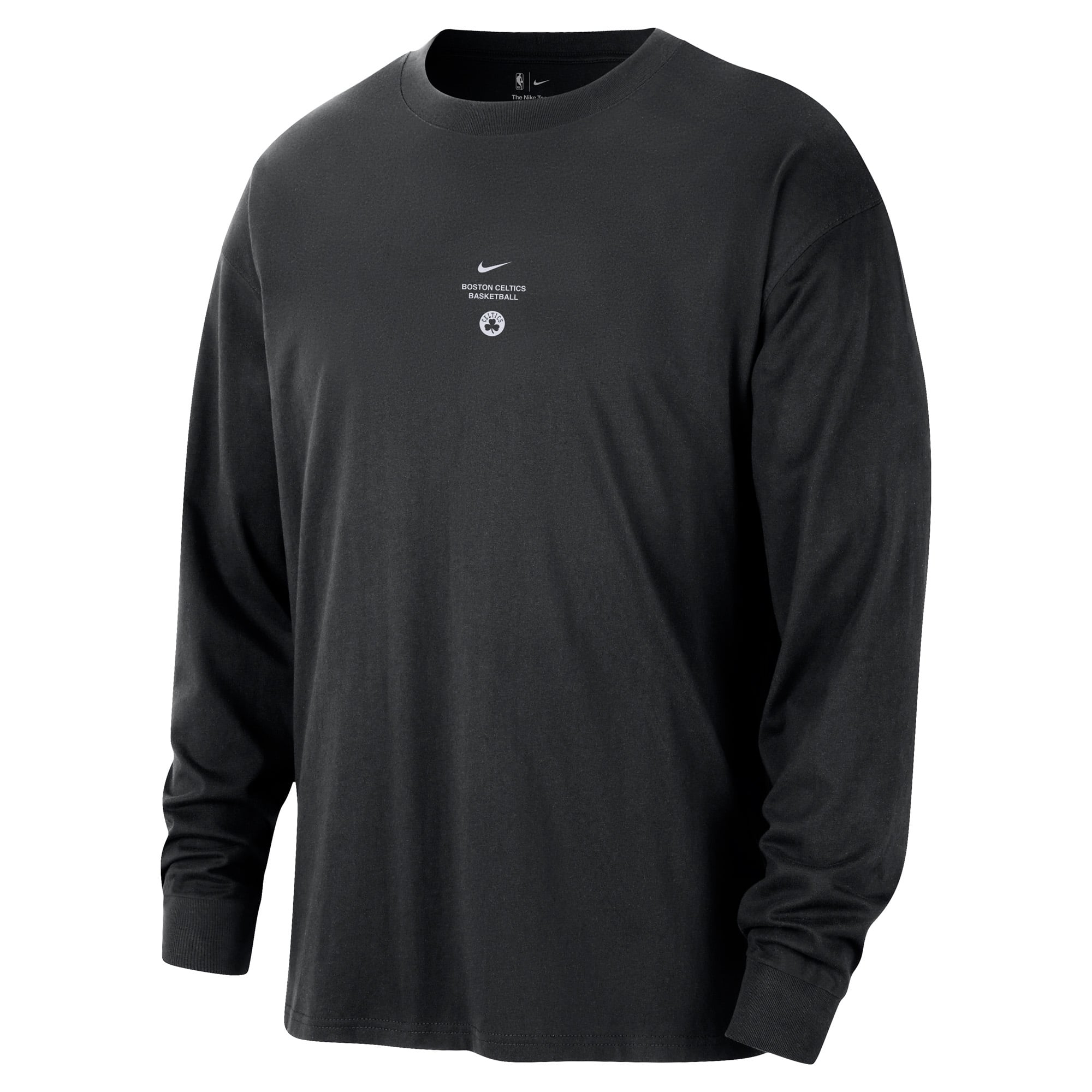 T-shirt à manches longues Nike Boston Celtics noir pour homme, édition standard 2026, performance d'avant-match