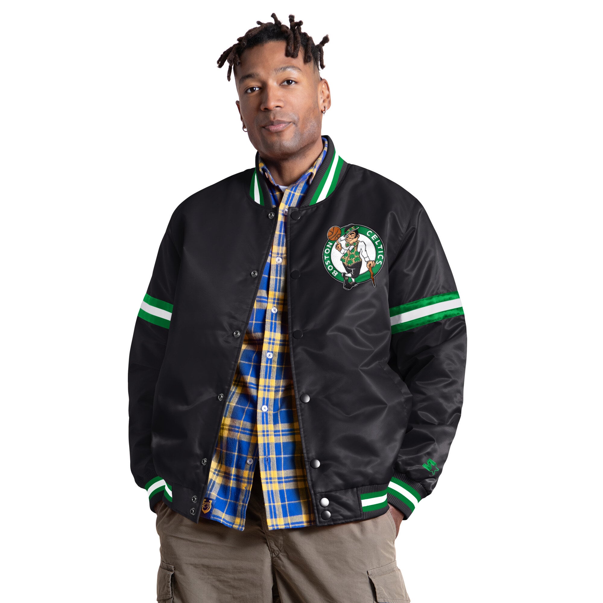 Veste universitaire Starter Courtside II noire pour homme, à boutons-pression.