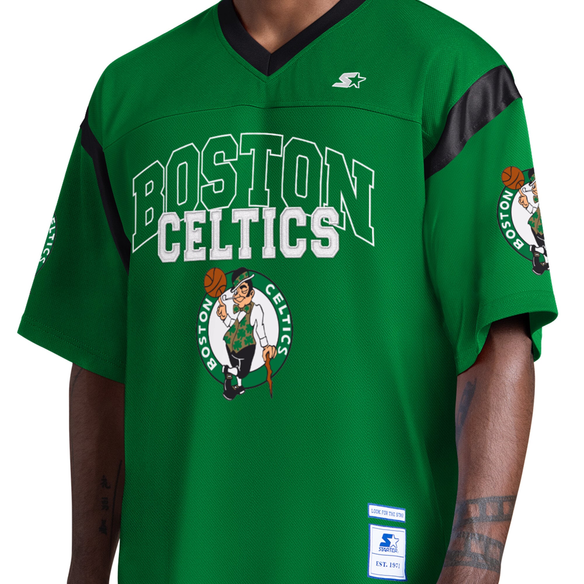T-shirt à col en V Starter vert Kelly pour homme, Boston Celtics, jour de match