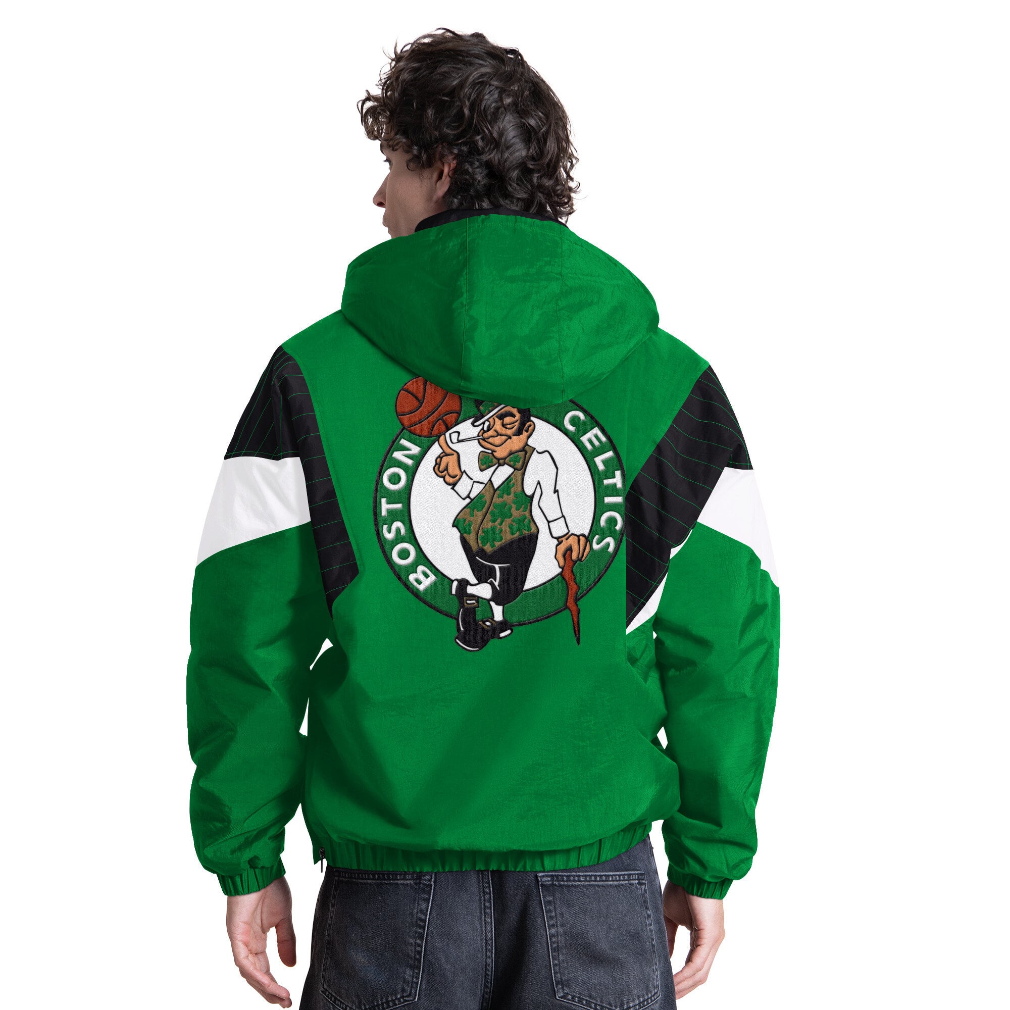 Veste à capuche demi-zip Starter vert Kelly pour homme, Boston Celtics
