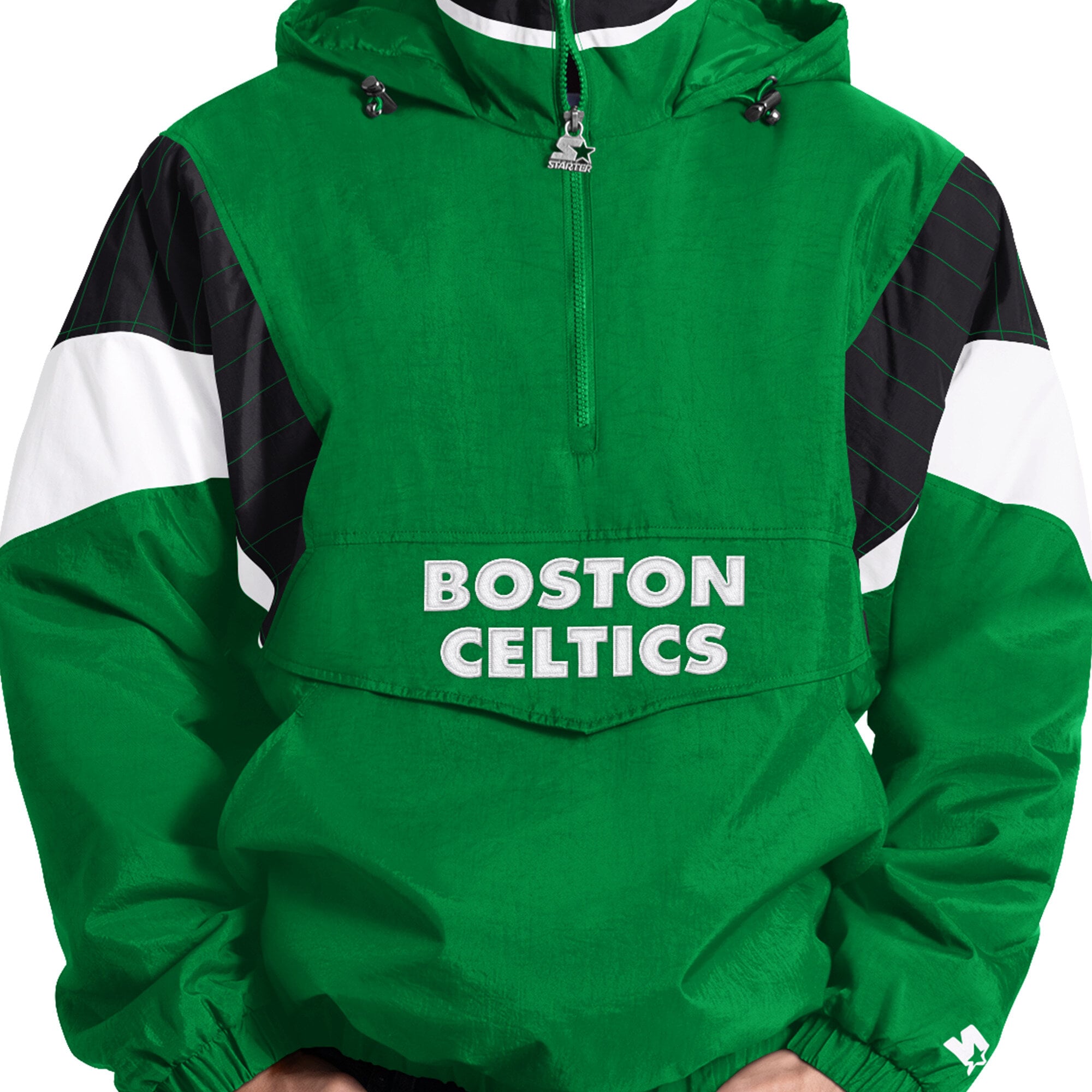 Veste à capuche demi-zip Starter vert Kelly pour homme, Boston Celtics