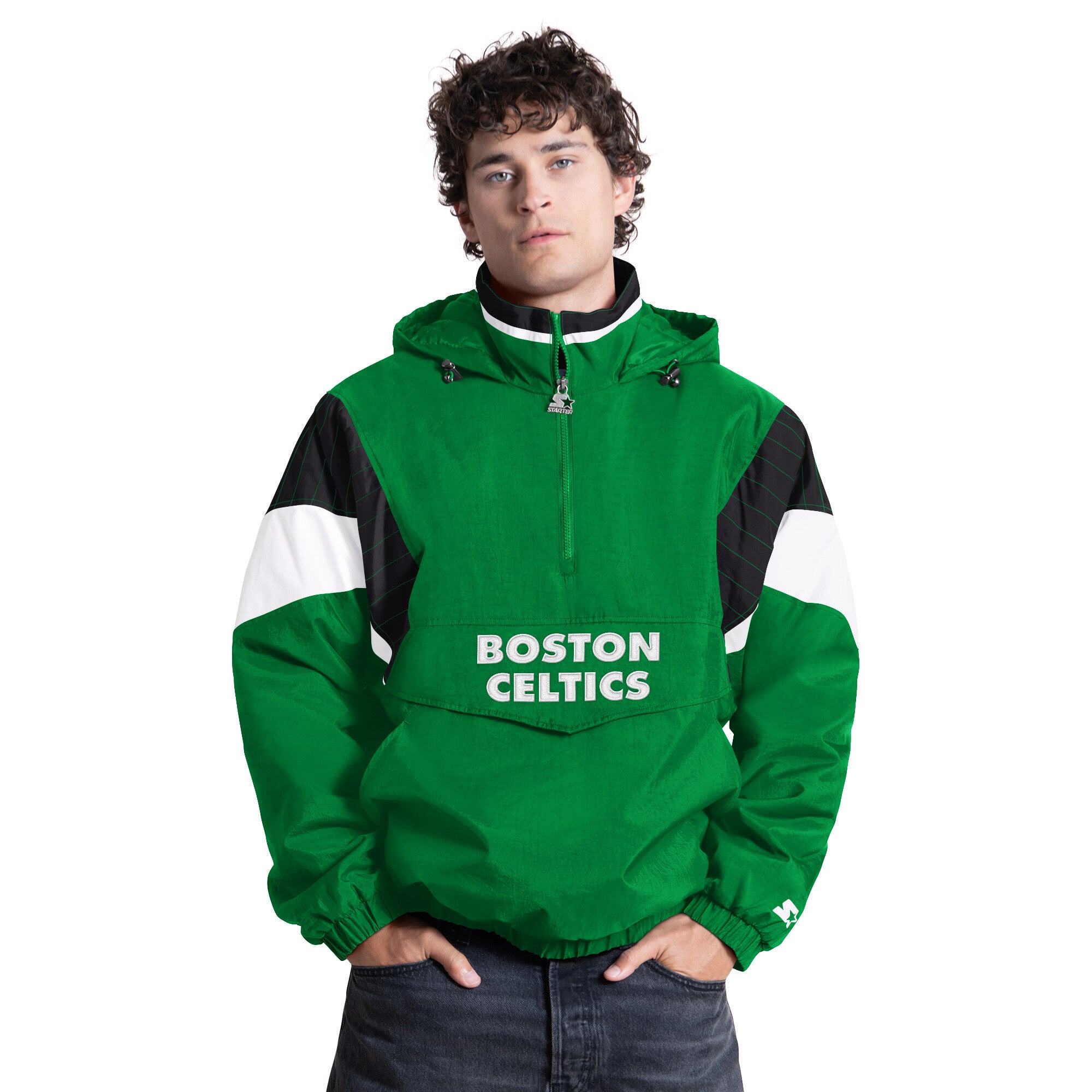 Veste à capuche demi-zip Starter vert Kelly pour homme, Boston Celtics
