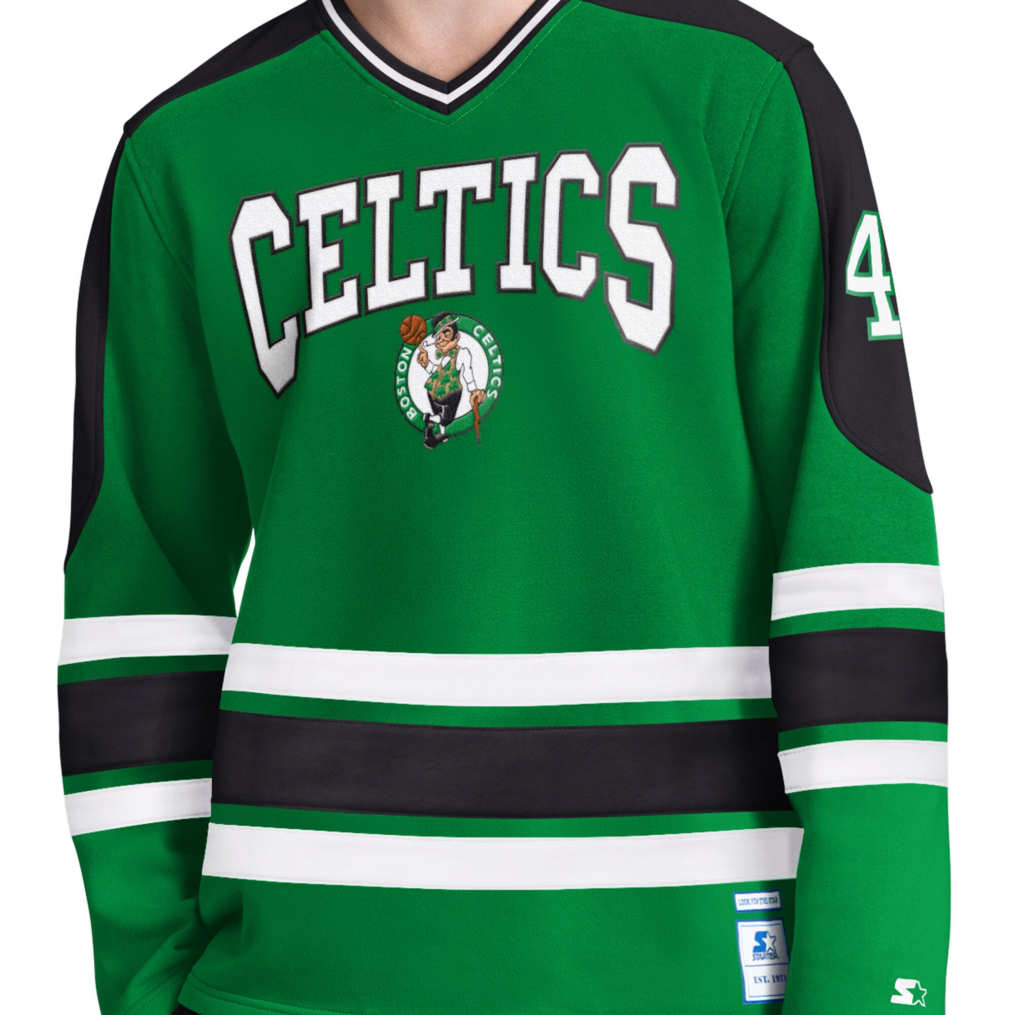 T-shirt à manches longues et col en V Starter vert Kelly Boston Celtics pour homme