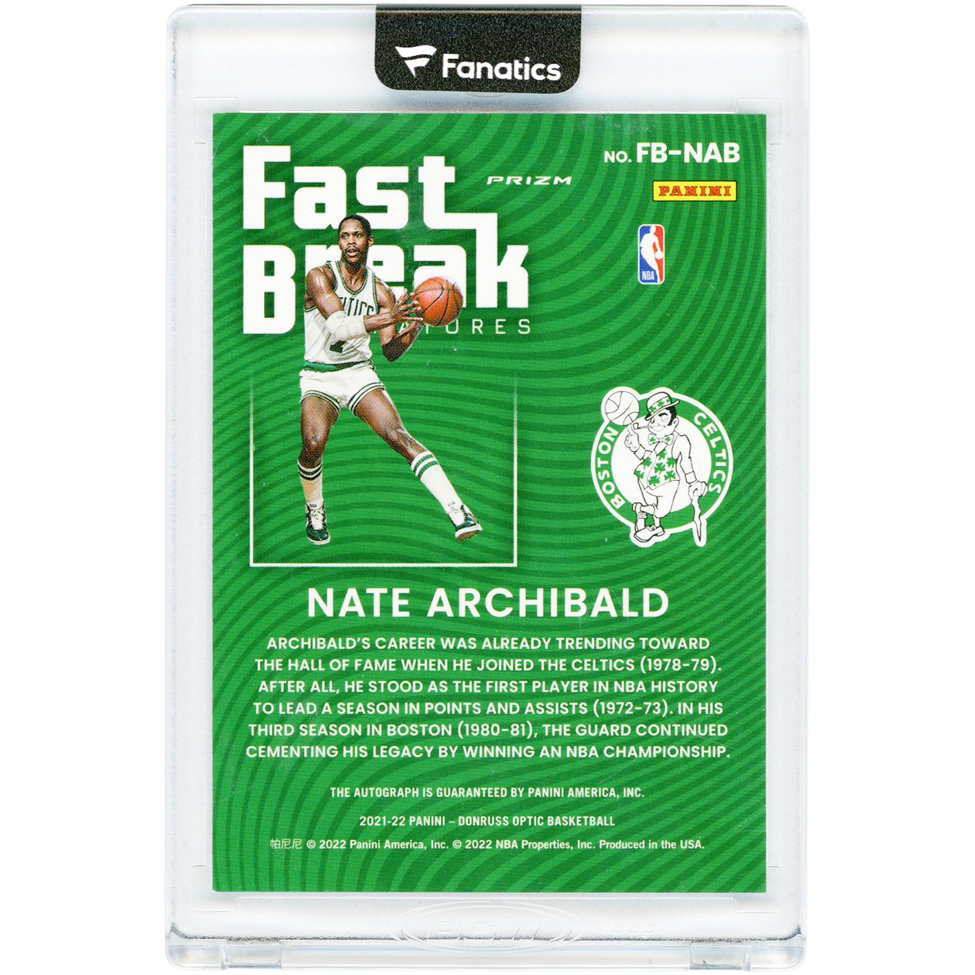 Carte Panini Donruss Optic Fast Break 2021-22 autographiée par Nate Archibald (Boston Celtics) #FB-NAB