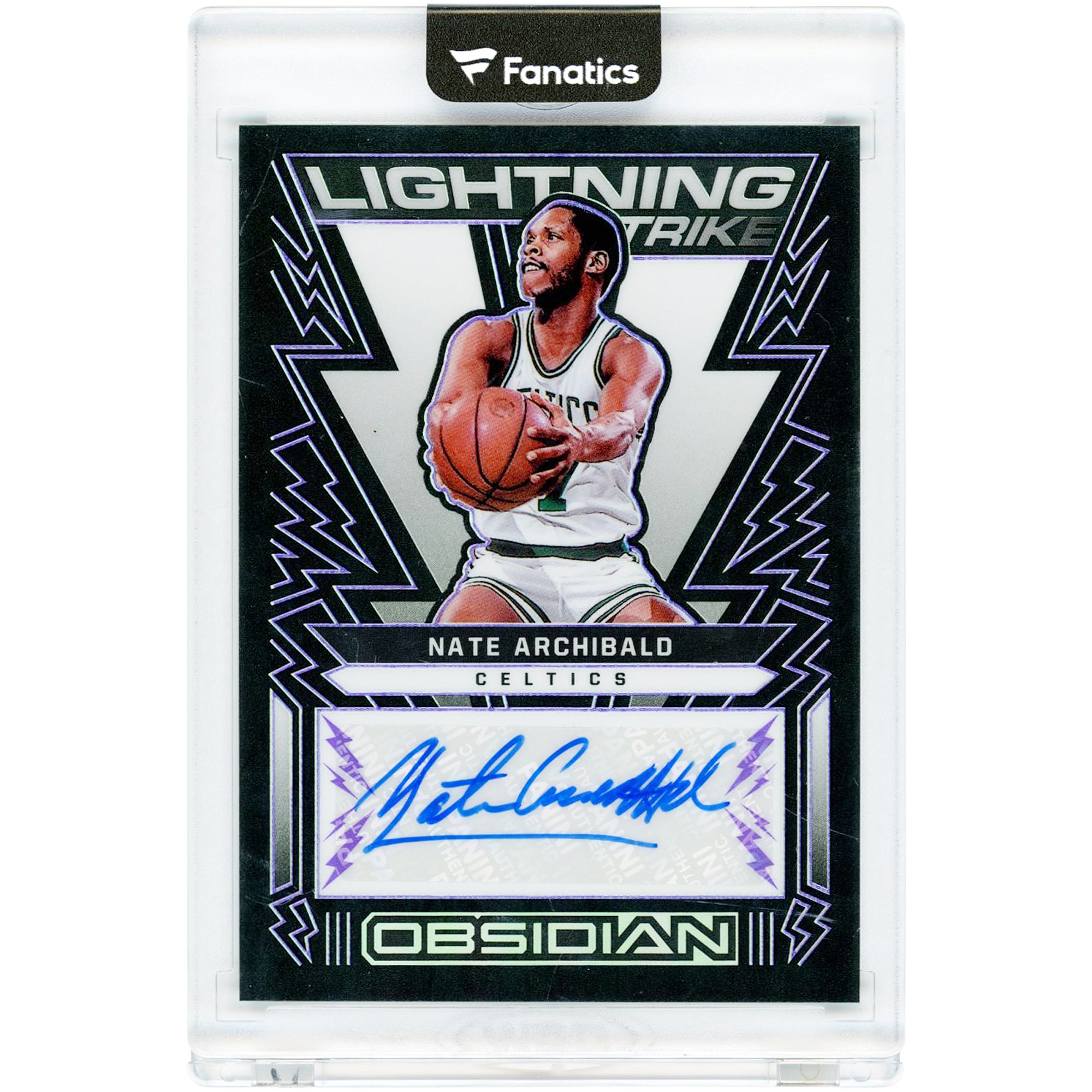 Carte autographiée de Nate Archibald (Boston Celtics) 2021-22 Panini Obsidian Lightning Strike Electric Etch Purple #LSS-NAB #50/75