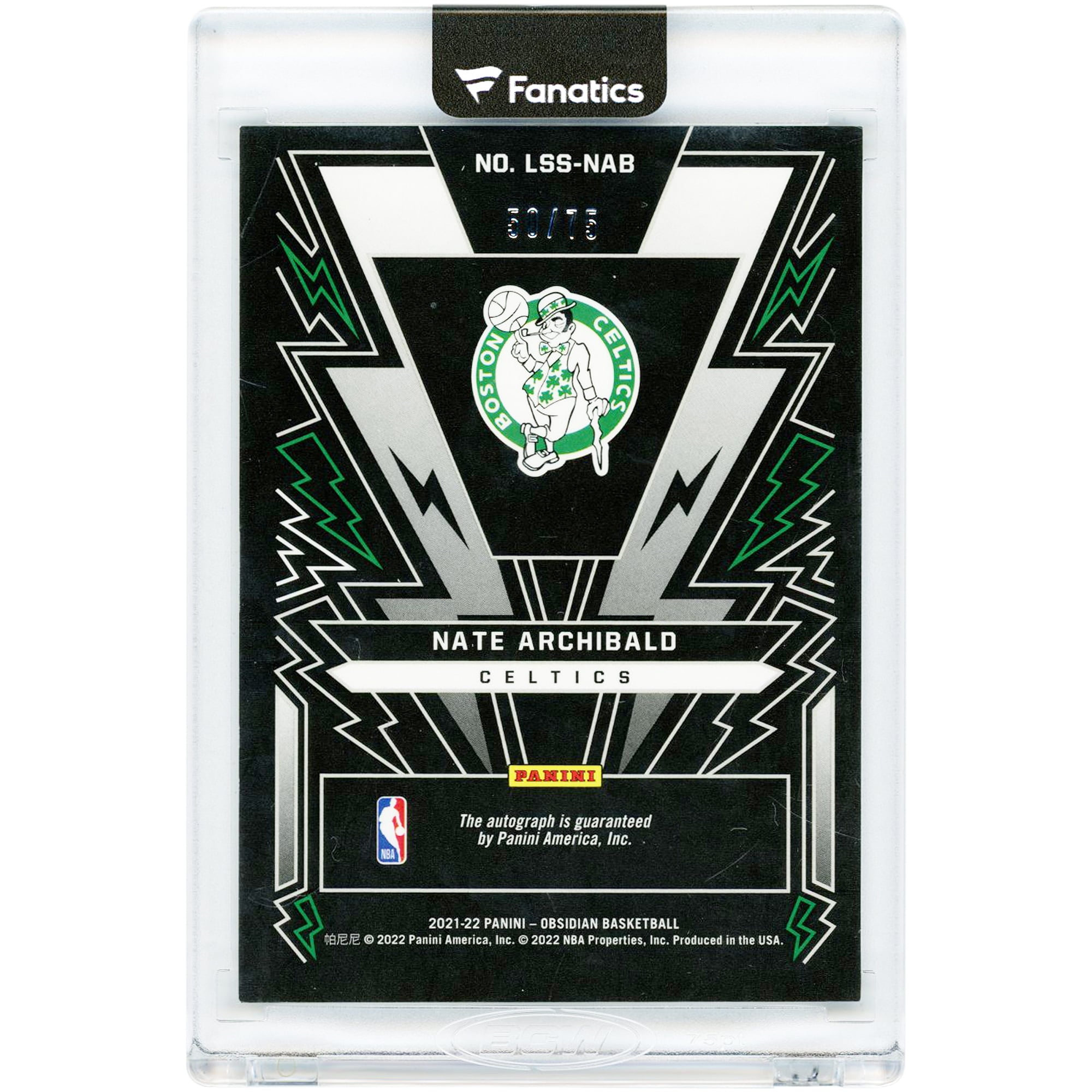 Carte autographiée de Nate Archibald (Boston Celtics) 2021-22 Panini Obsidian Lightning Strike Electric Etch Purple #LSS-NAB #50/75