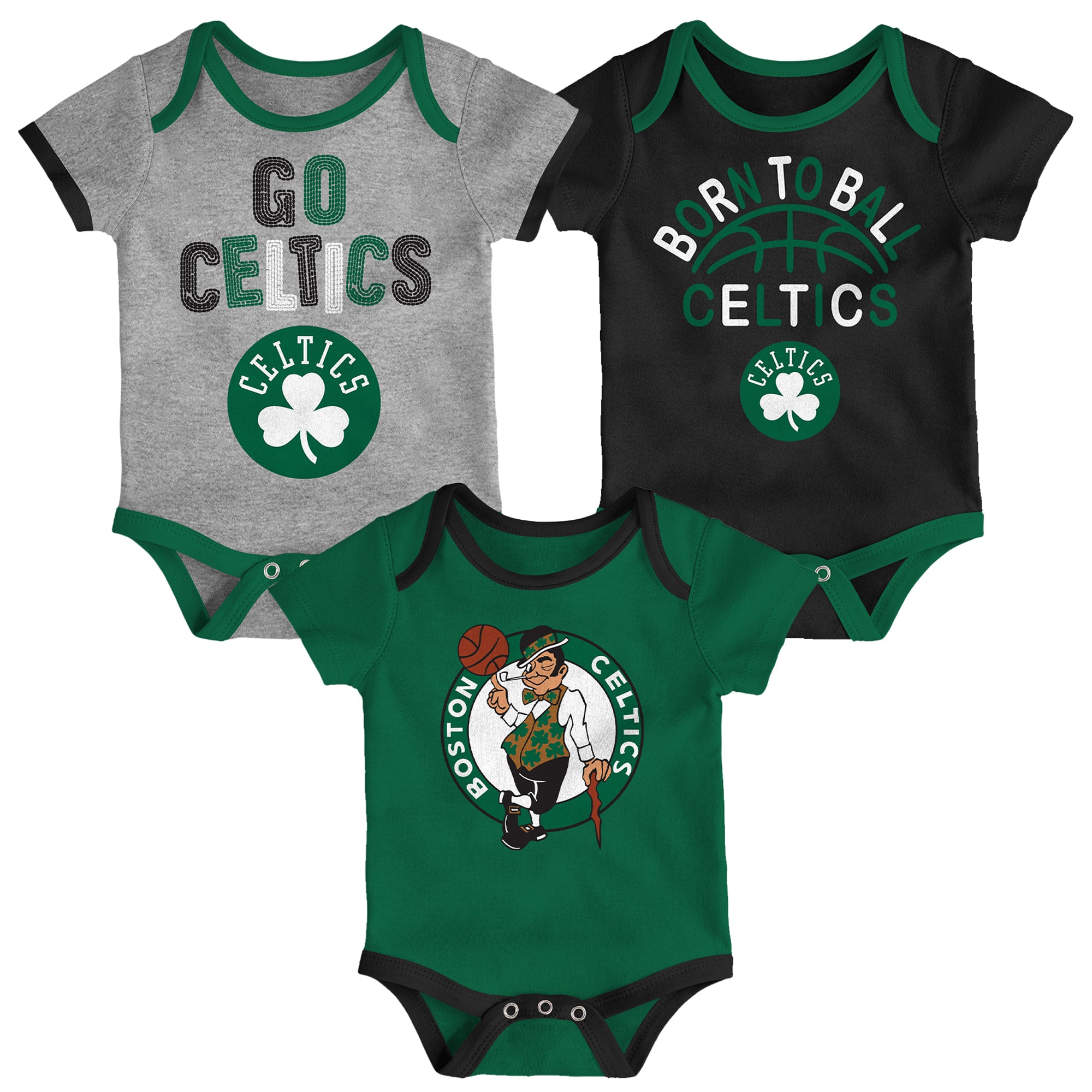 Ensemble de 3 bodies Outerstuff Boston Celtics Born To Ball pour nouveau-nés et nourrissons
