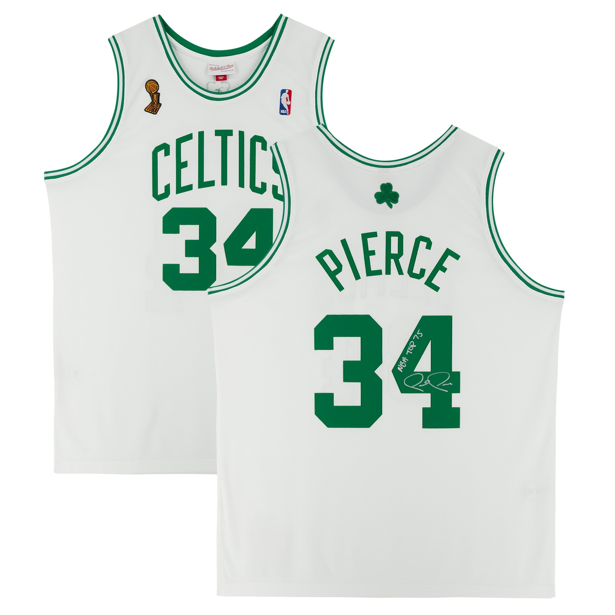 Maillot authentique autographié Mitchell & Ness 2007-08 des Boston Celtics par Paul Pierce avec inscription « NBA Top 75 »