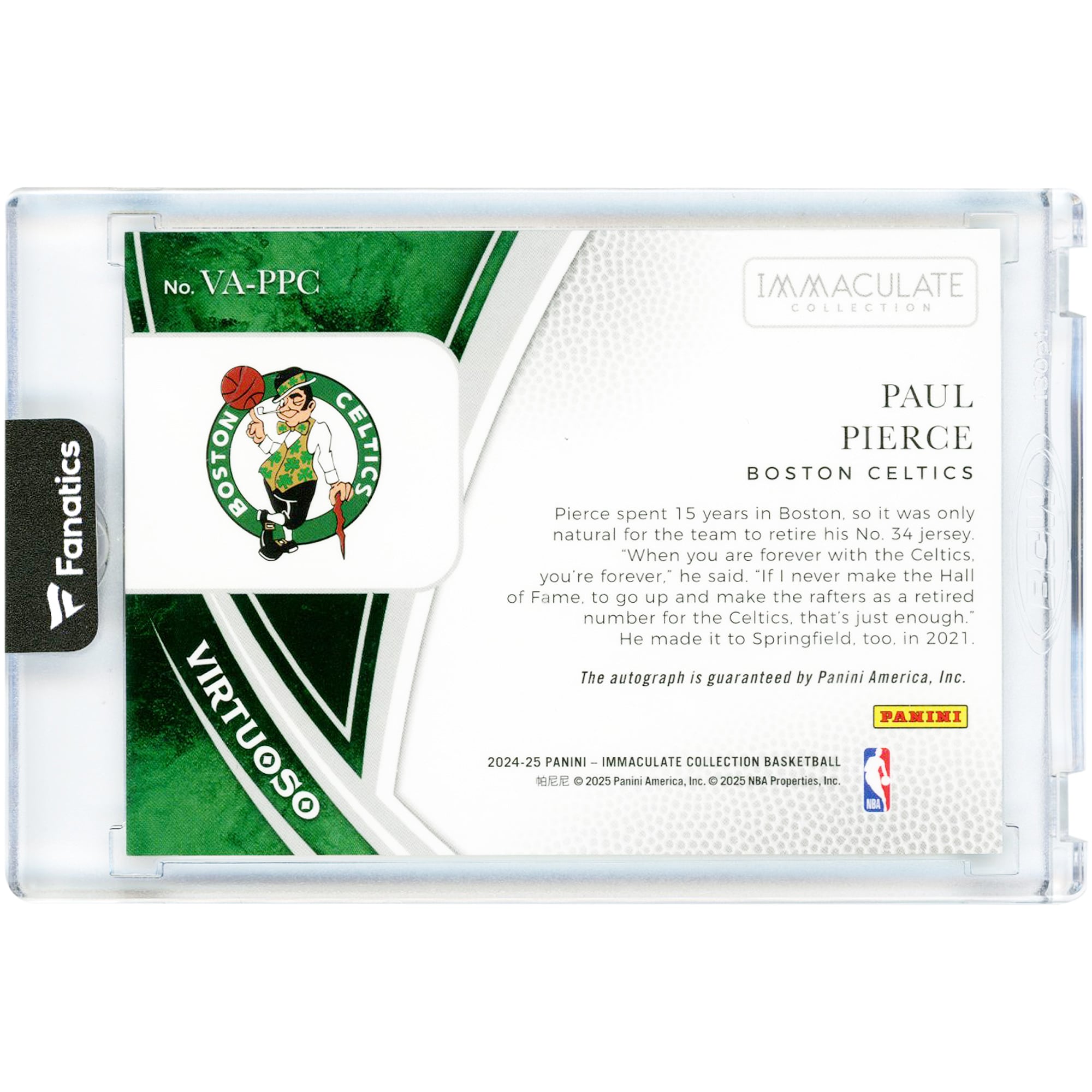 Carte autographiée de Paul Pierce (Boston Celtics) 2024-25 Panini Immaculate Collection Virtuoso Ruby #VA-PPC #35/49