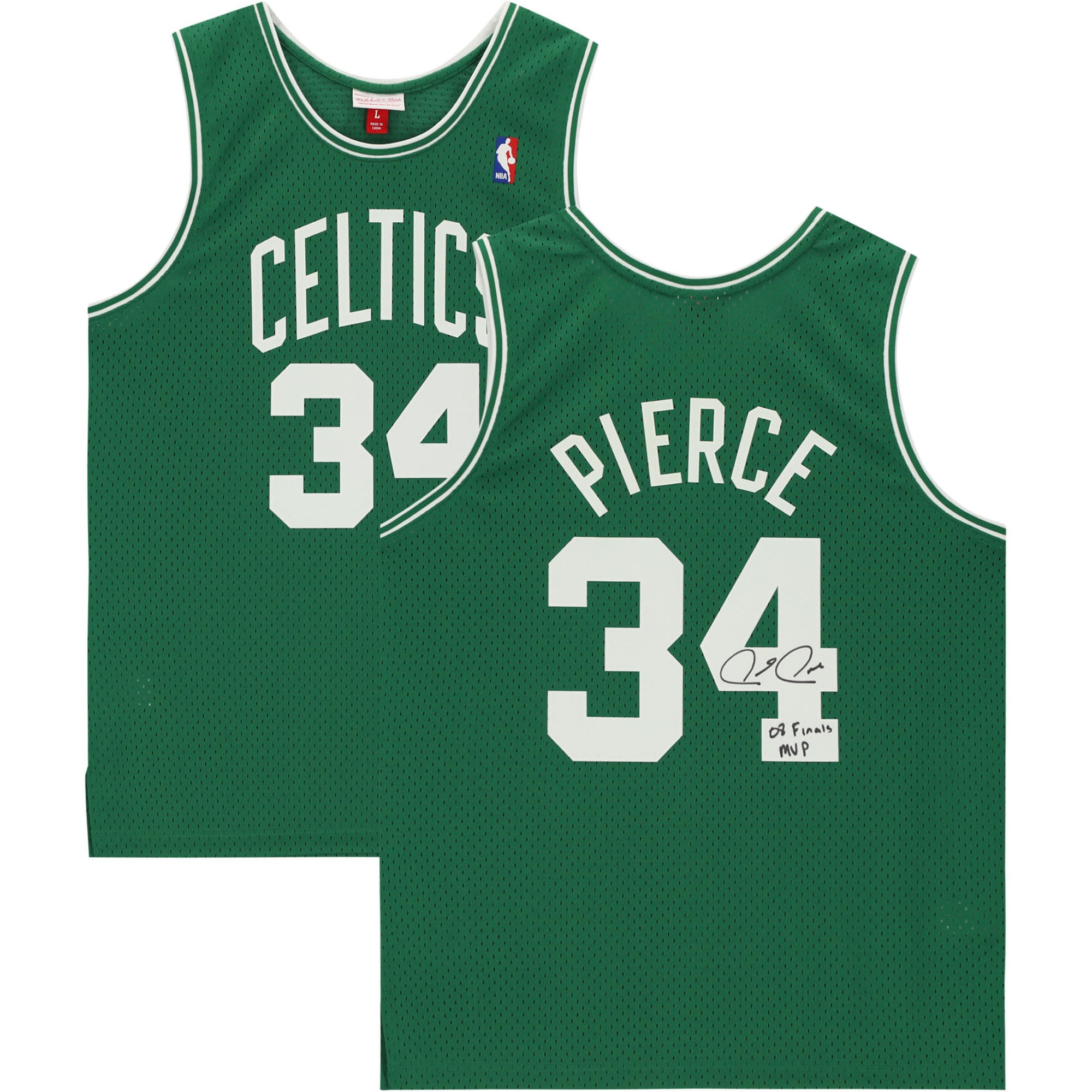 Maillot Swingman Mitchell & Ness 2007-08 autographié par Paul Pierce des Boston Celtics avec inscription « 08 Finals MVP »