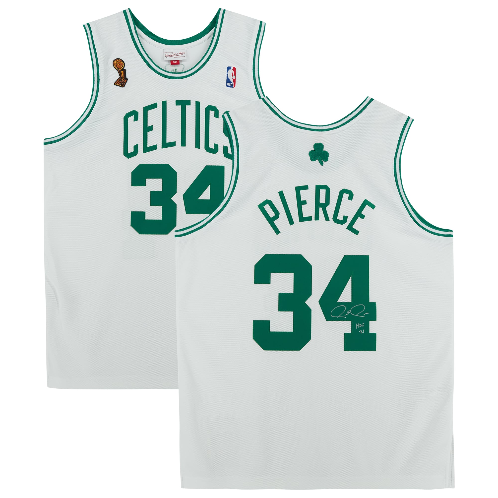 Maillot authentique blanc dédicacé Mitchell & Ness Hardwood Classics 2007-08 des Boston Celtics par Paul Pierce avec inscription « HOF 21 »
