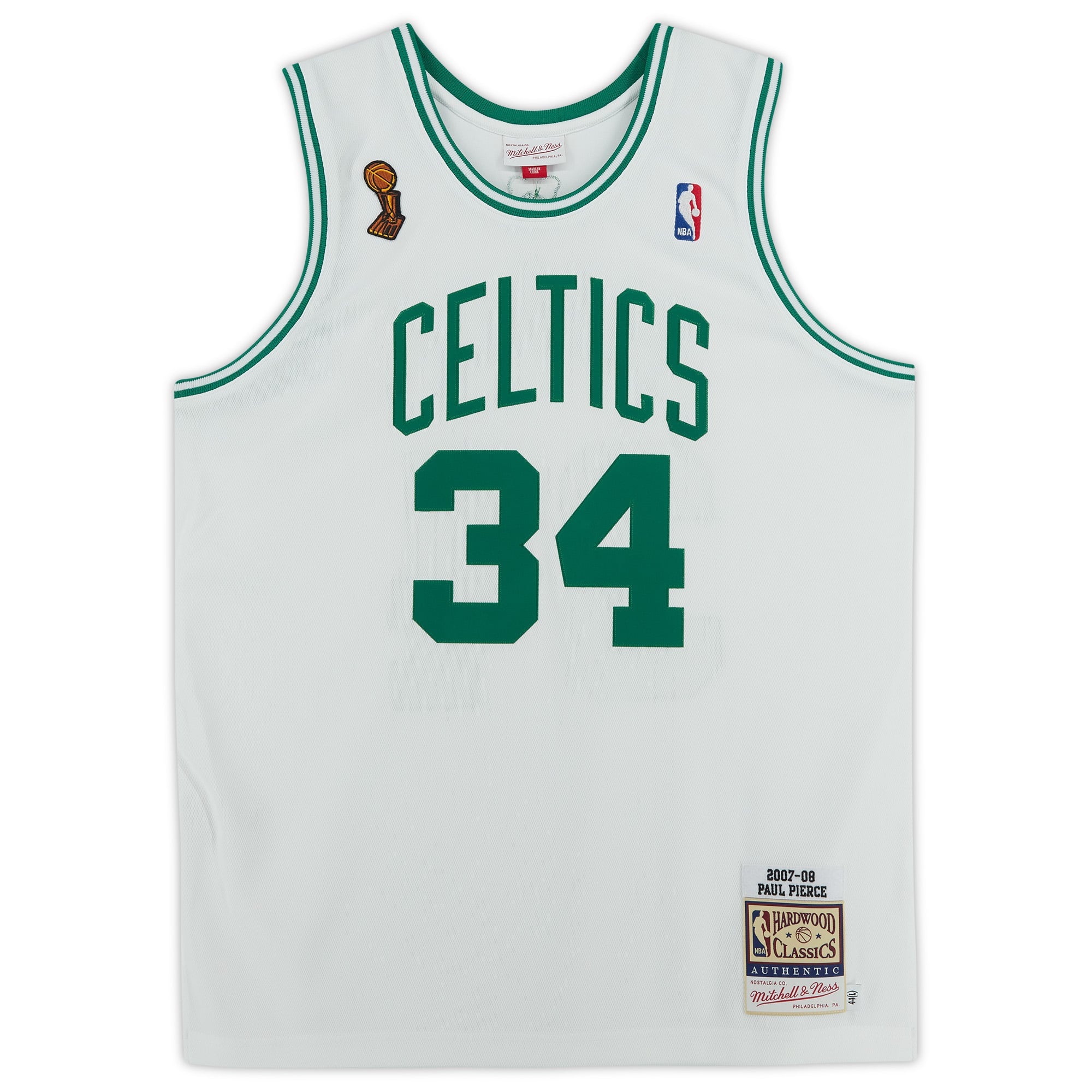 Maillot authentique blanc dédicacé Mitchell & Ness Hardwood Classics 2007-08 des Boston Celtics par Paul Pierce avec inscription « HOF 21 »