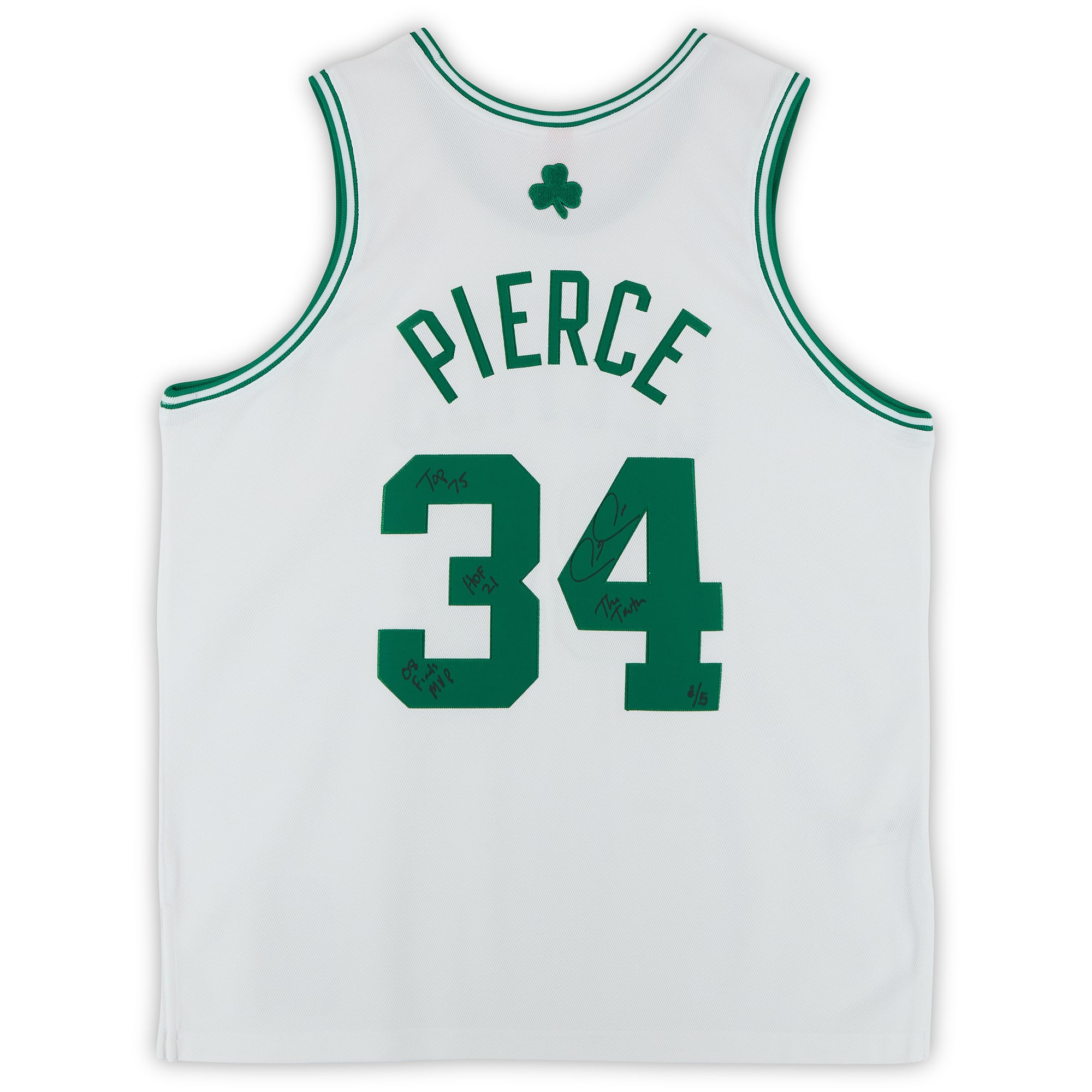 Paul Pierce Boston Celtics Autographed White Mitchell & Ness 2007 Authentic Jersey with Finals Patch with Multiple Inscriptions - Limited Edition of 5