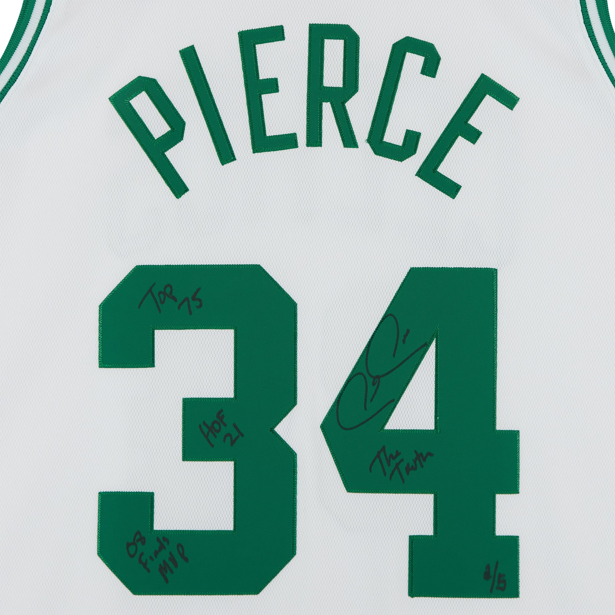 Paul Pierce Boston Celtics Autographed White Mitchell & Ness 2007 Authentic Jersey with Finals Patch with Multiple Inscriptions - Limited Edition of 5