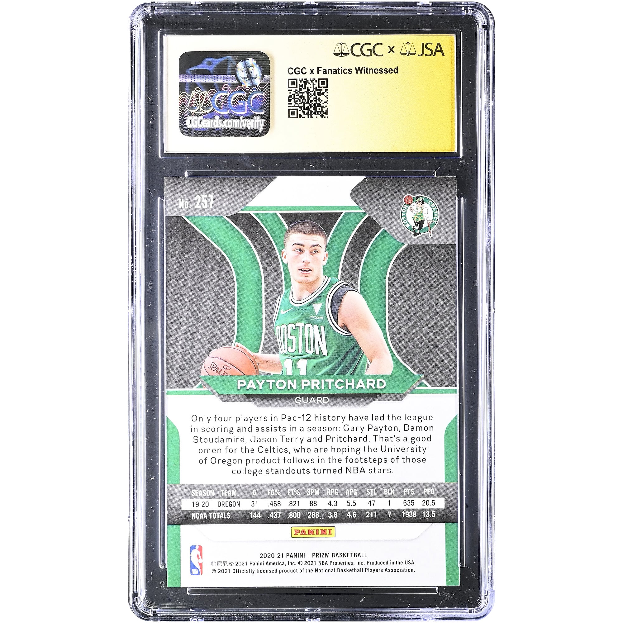 Payton Pritchard Boston Celtics Autographed 2020-21 Panini Prizm #257 CGC Fanatics Witnessed Authenticated / Rookie Card