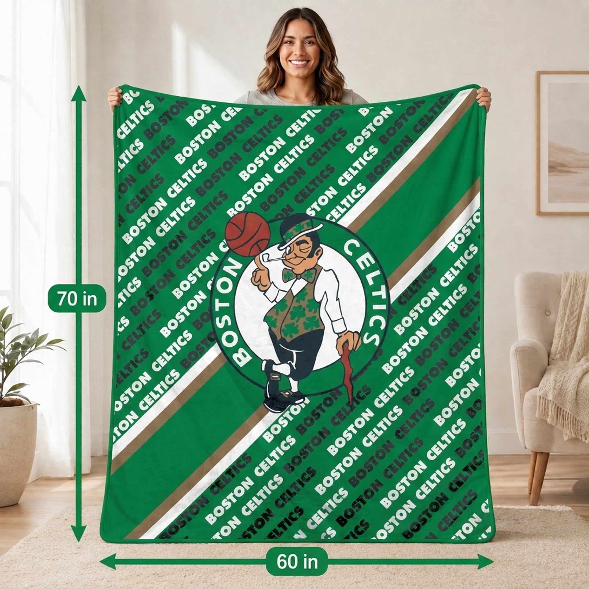 Couverture ultra douce Pegasus Boston Celtics 60" x 70" (diagonale) avec logo et doublure