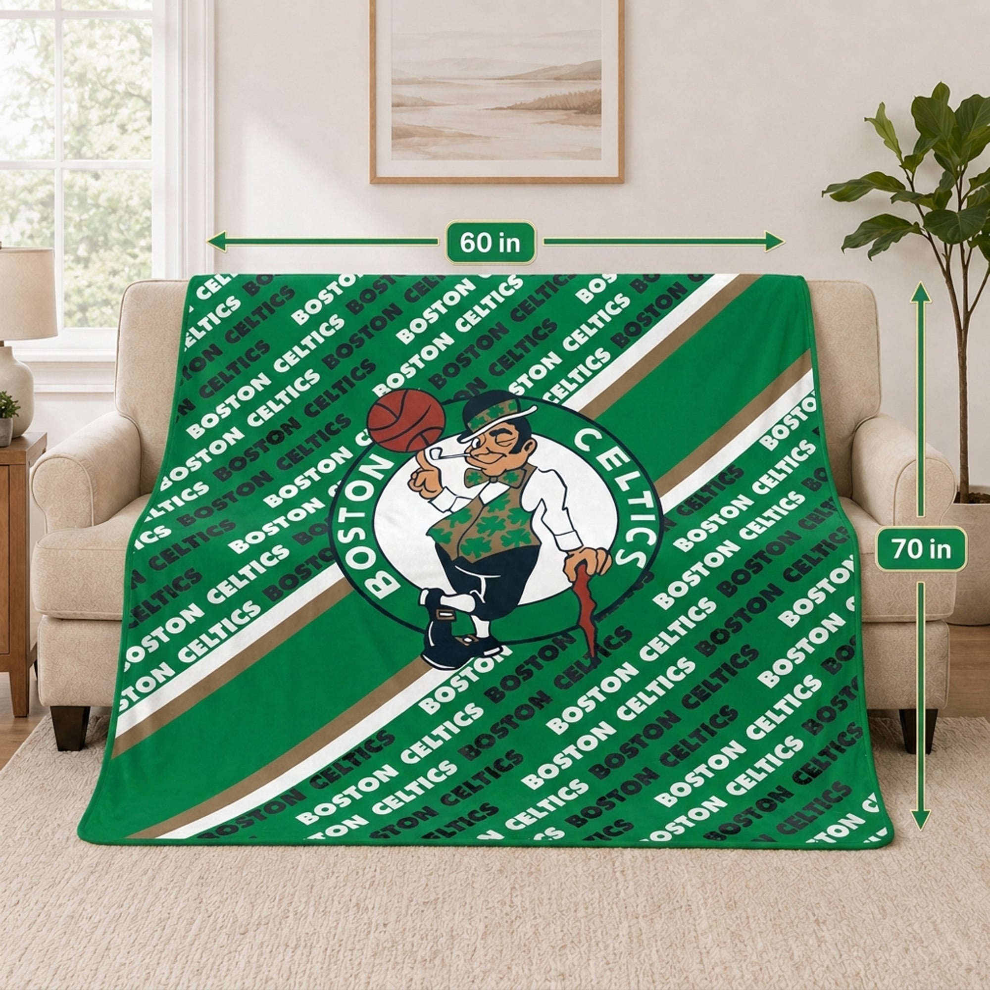 Couverture ultra douce Pegasus Boston Celtics 60" x 70" (diagonale) avec logo et doublure