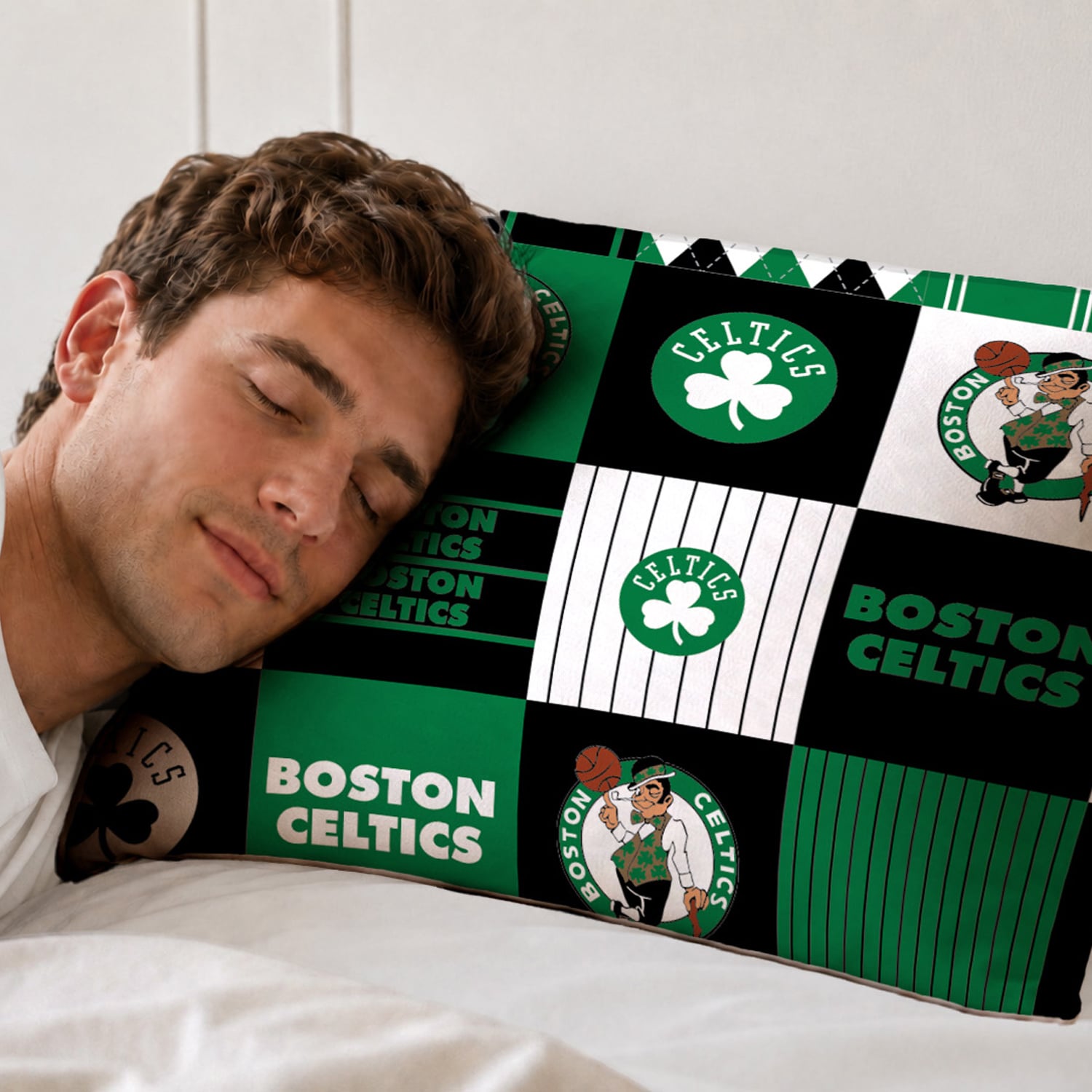 Ensemble de literie trois pièces à carreaux patchwork Pegasus Boston Celtics (grand lit/queen)