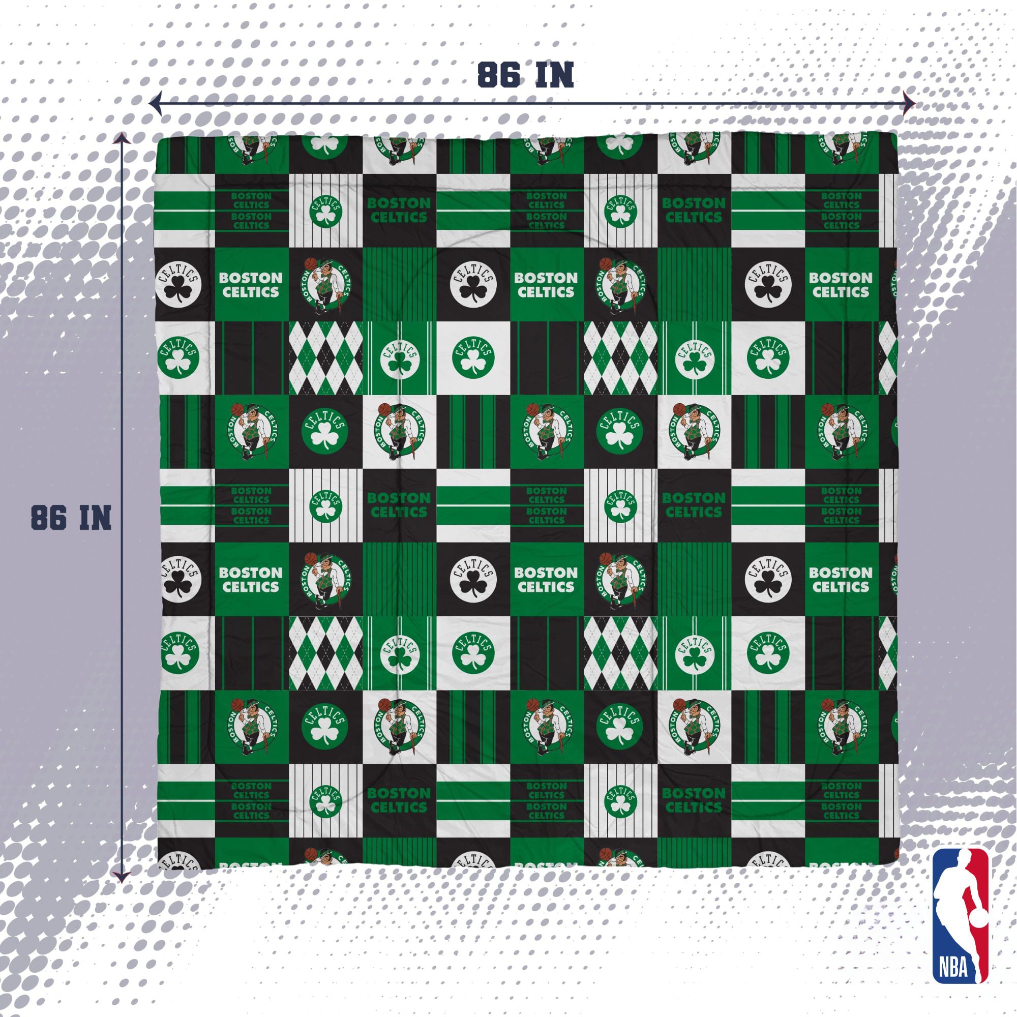 Ensemble de literie trois pièces à carreaux patchwork Pegasus Boston Celtics (grand lit/queen)