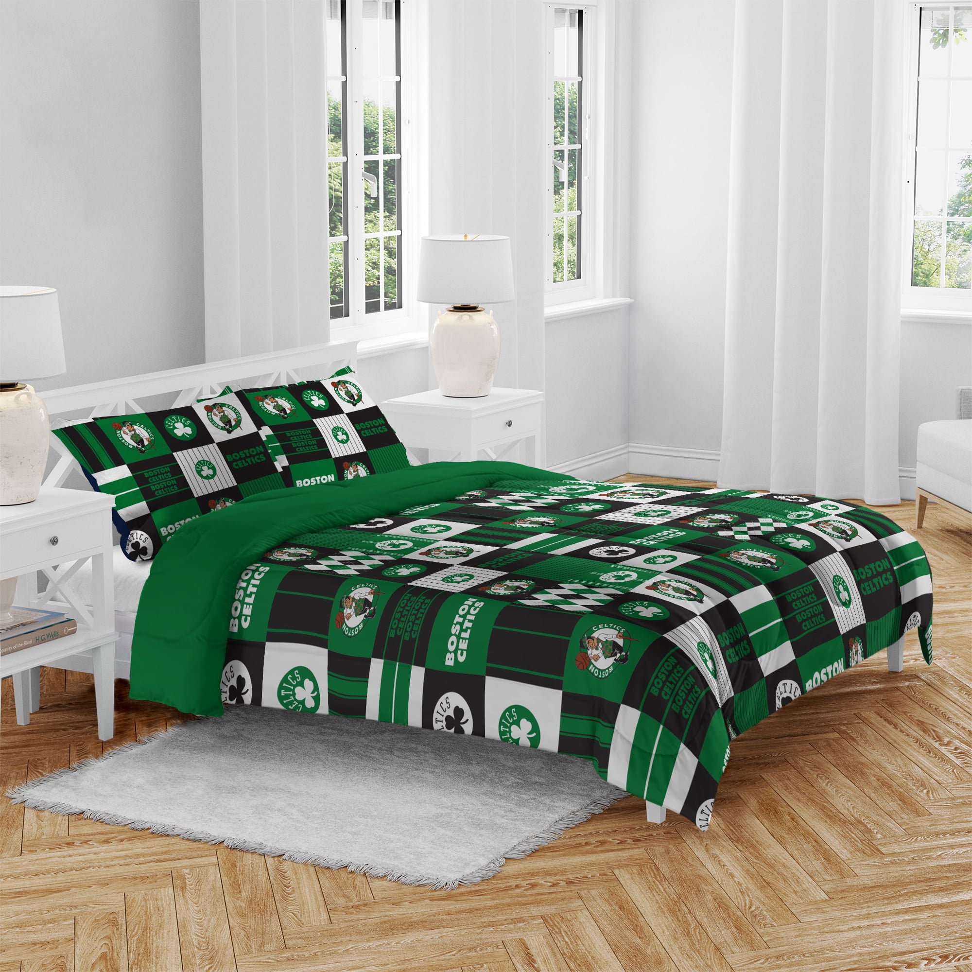 Ensemble de literie trois pièces à carreaux patchwork Pegasus Boston Celtics (grand lit/queen)